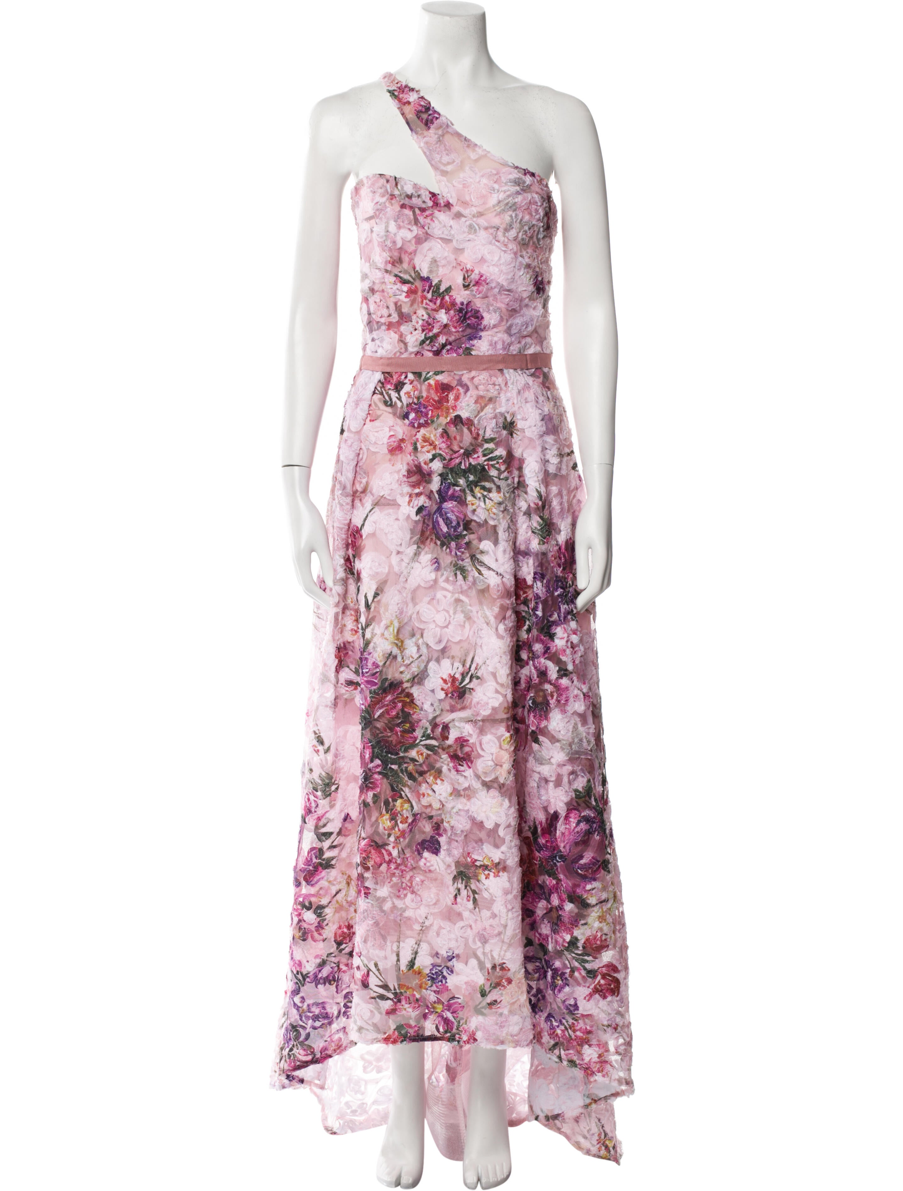 Marchesa Notte Floral Print Long Dress