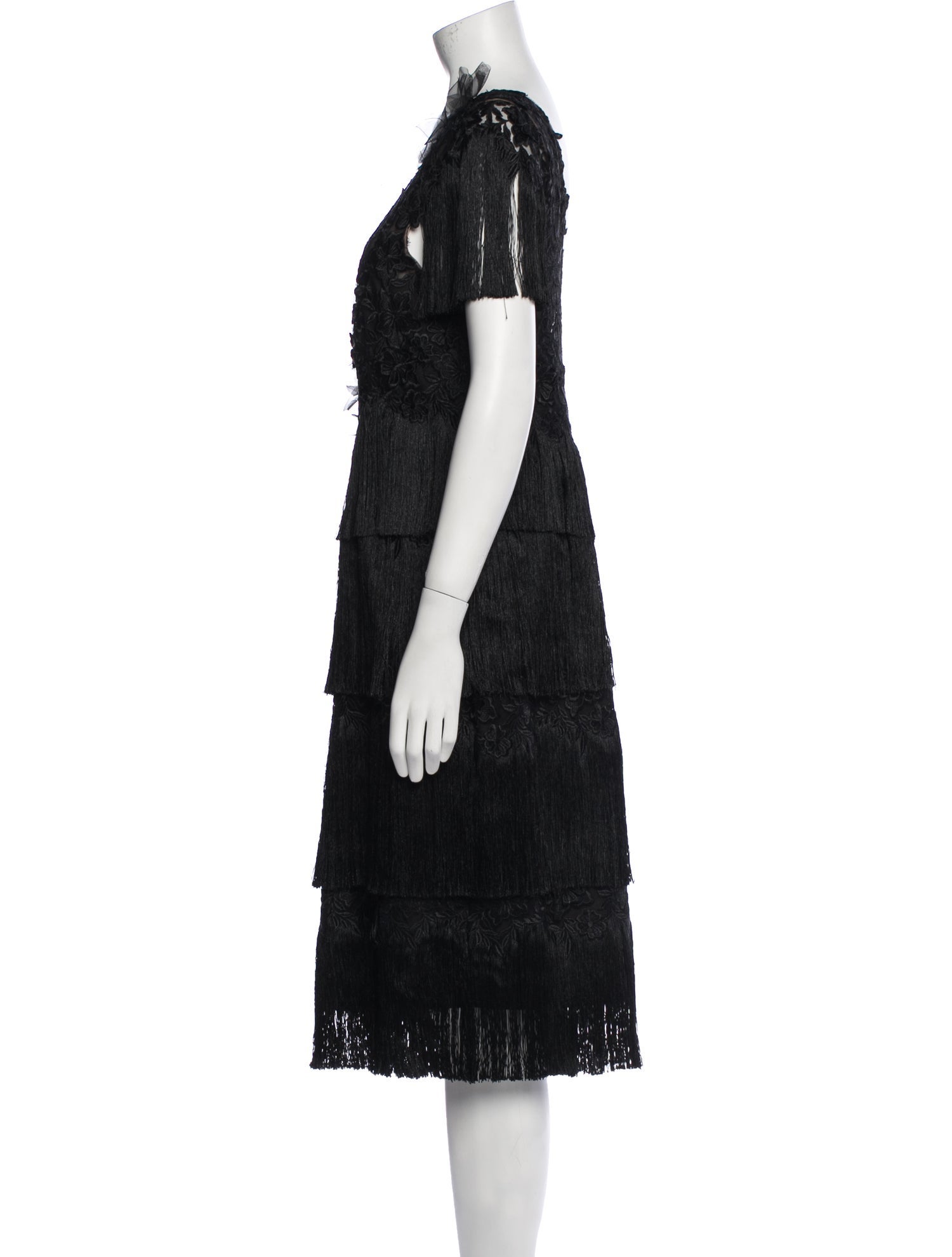 Marchesa Notte V-Neck Midi Length Dress