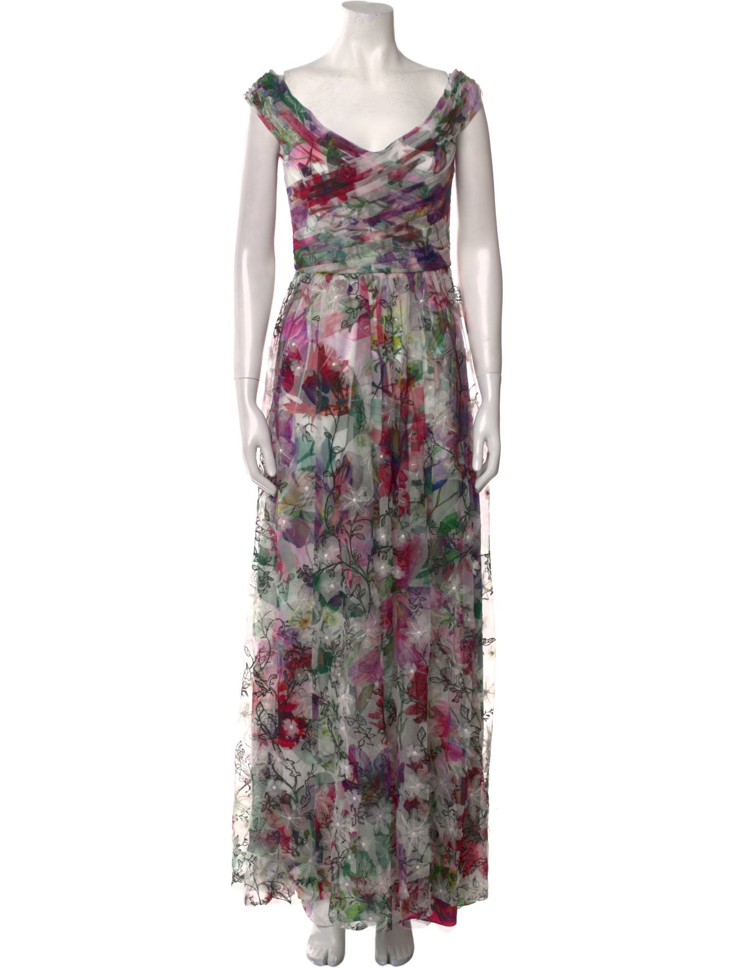 Marchesa Notte Floral Print Long Dress w/ Tags