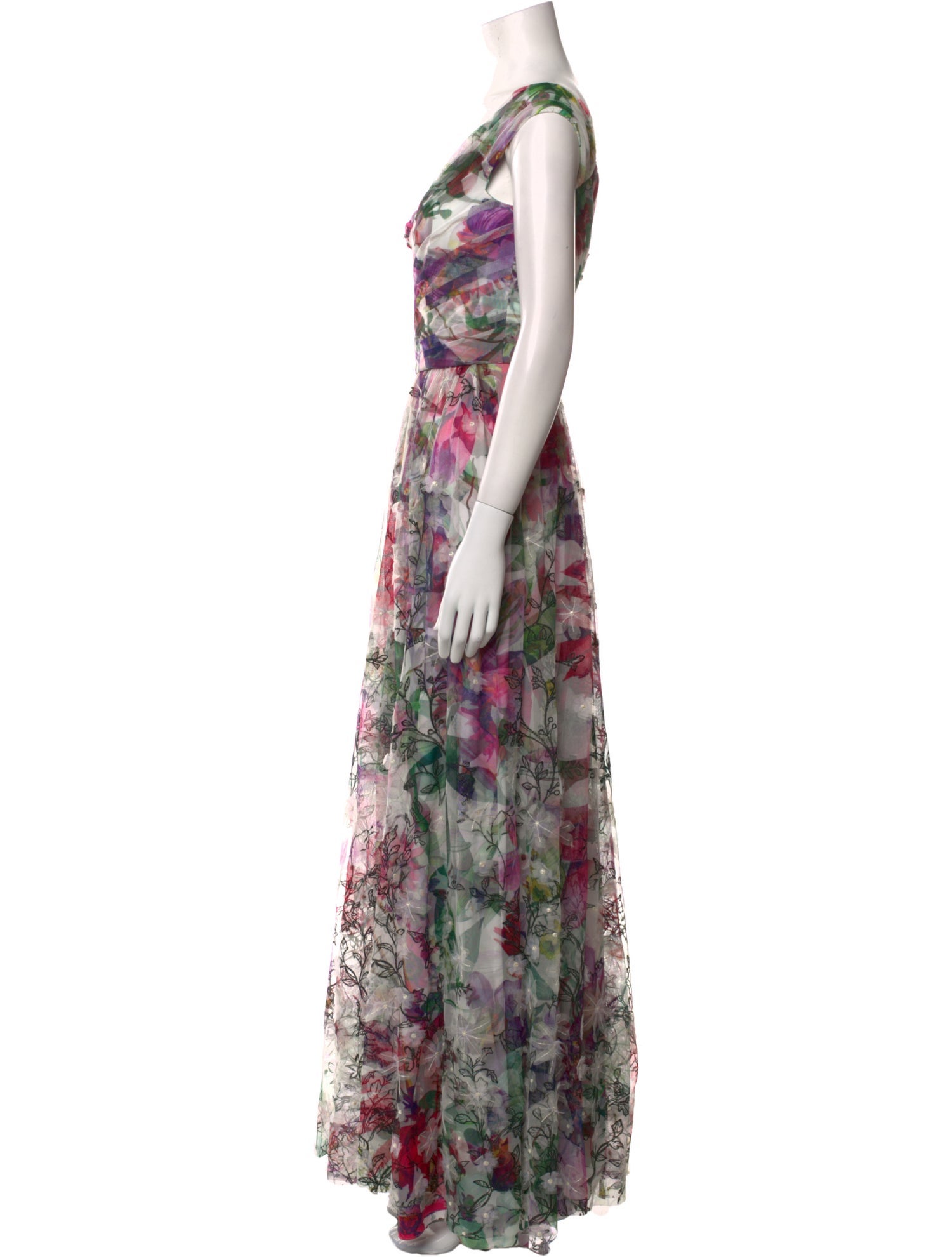 Marchesa Notte Floral Print Long Dress w/ Tags