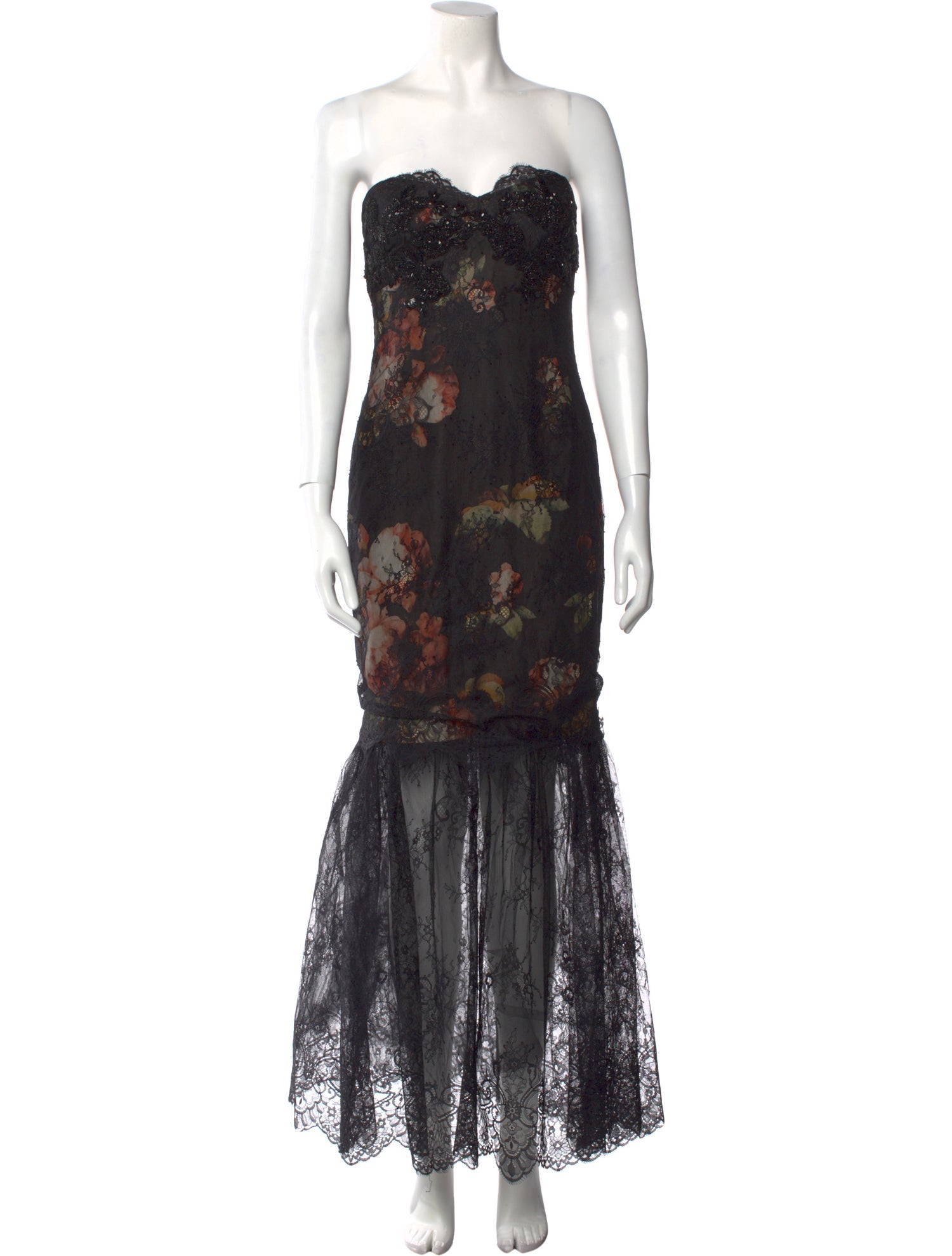 Marchesa Notte Floral Print Long Dress
