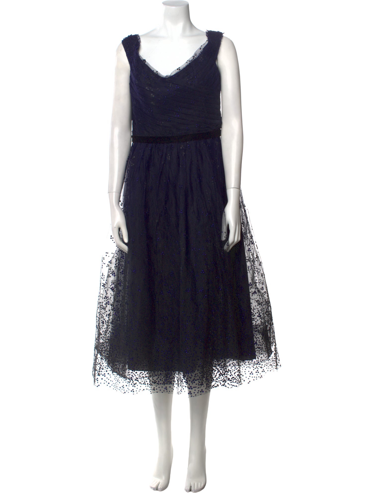 Marchesa Notte Cowl Neck Midi Length Dress