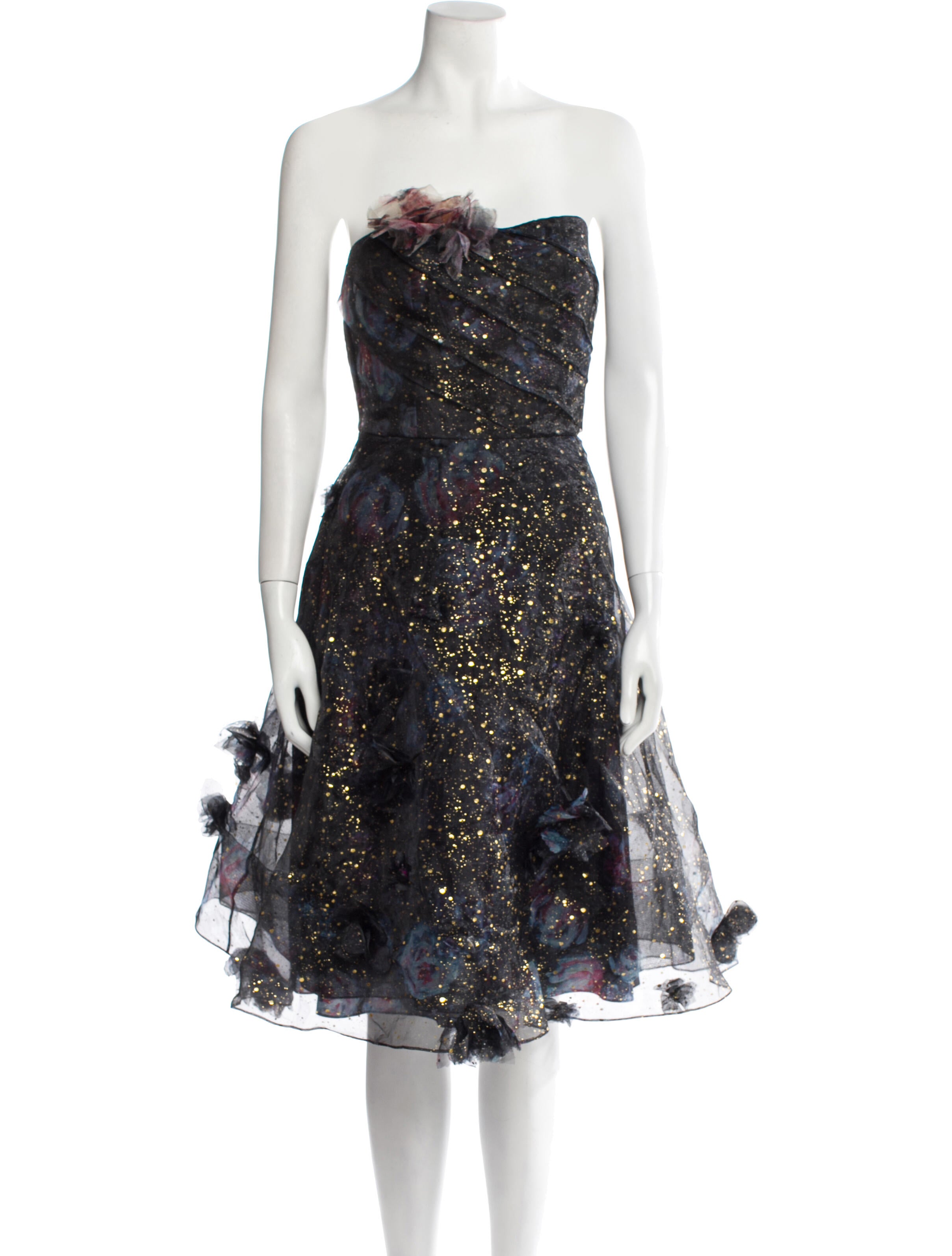 Marchesa Notte::パーティードレス:8[RESALE] $895 Marchesa Notte Women's Black Tiered One-Shoulder Gown