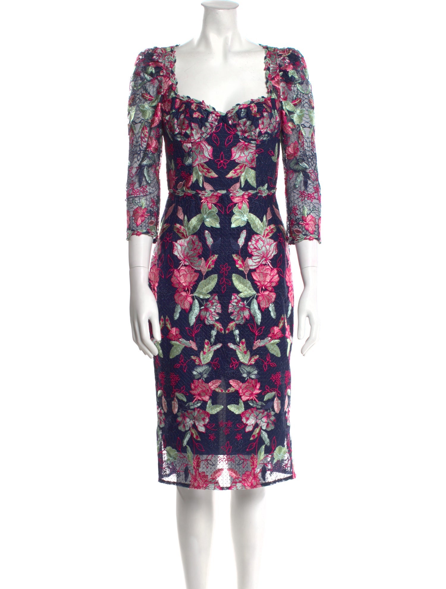 Marchesa Notte Floral Print Knee-Length Dress