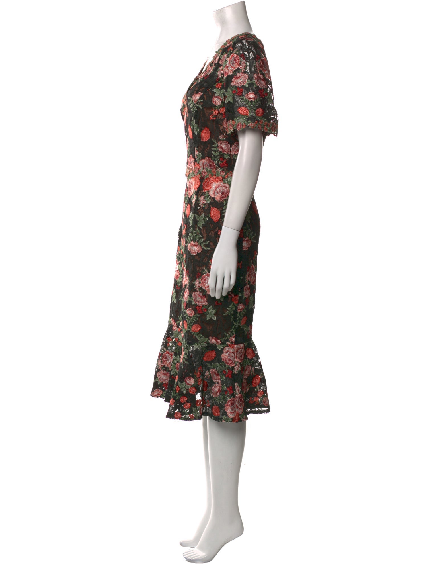 Marchesa Notte Floral Print Midi Length Dress