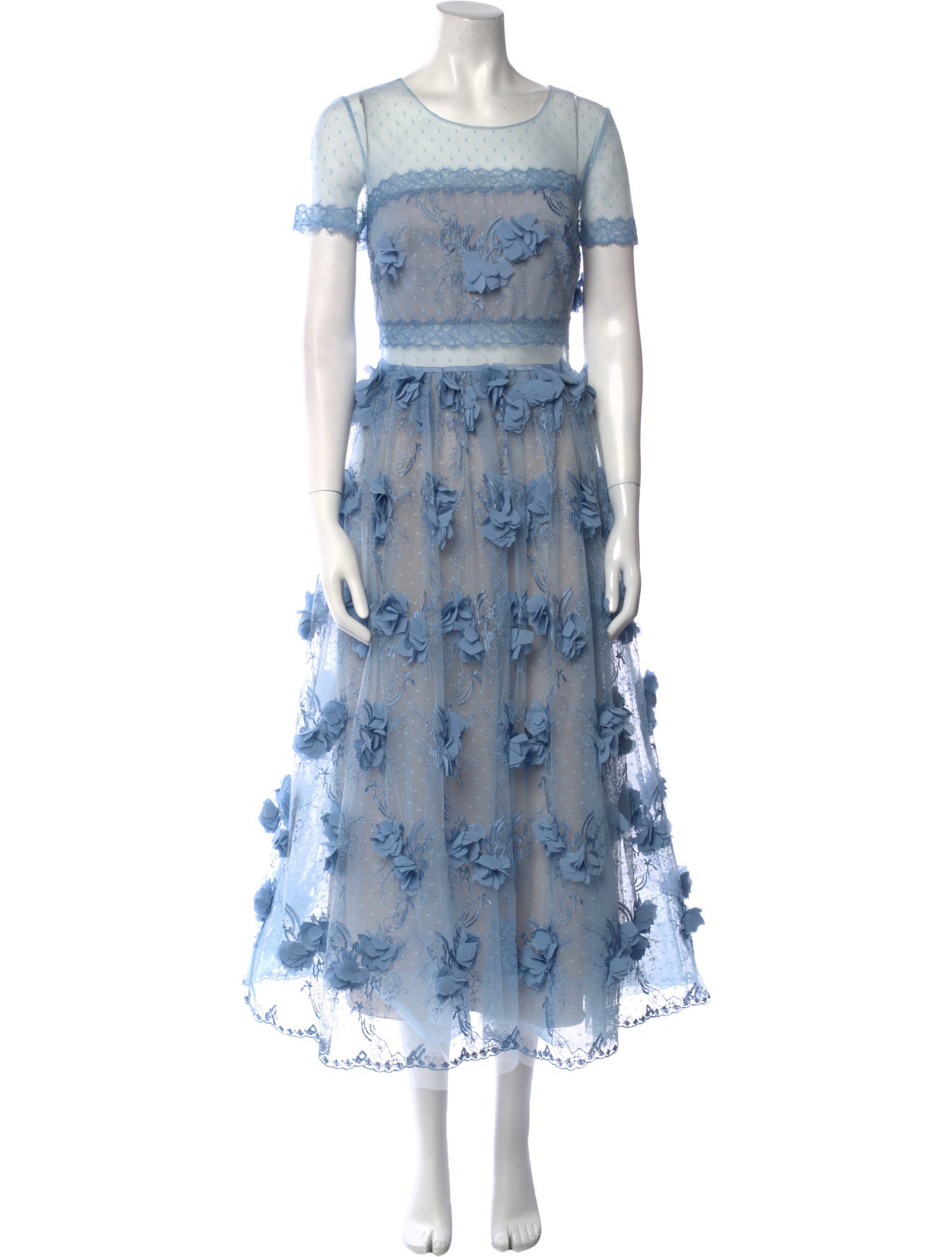 Marchesa Notte Crew Neck Long Dress