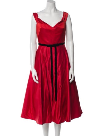 Marchesa Notte V-Neck Midi Length Dress