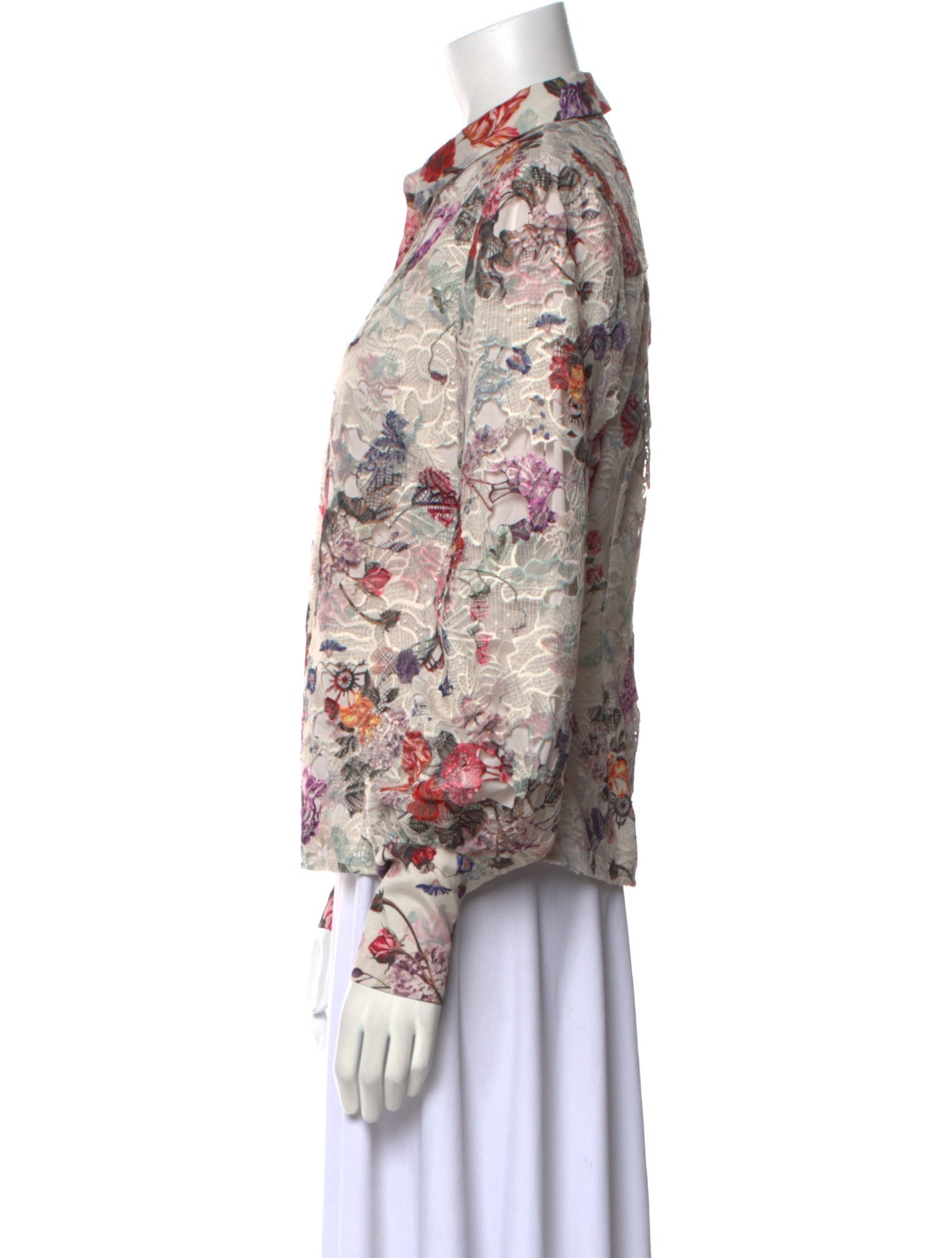 Marchesa Notte Floral Print Long Sleeve Button-Up Top