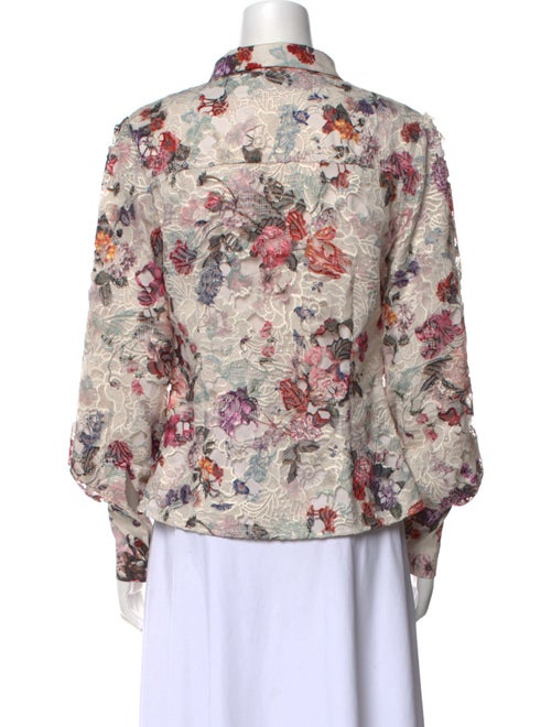 Marchesa Notte Floral Print Long Sleeve Button-Up Top