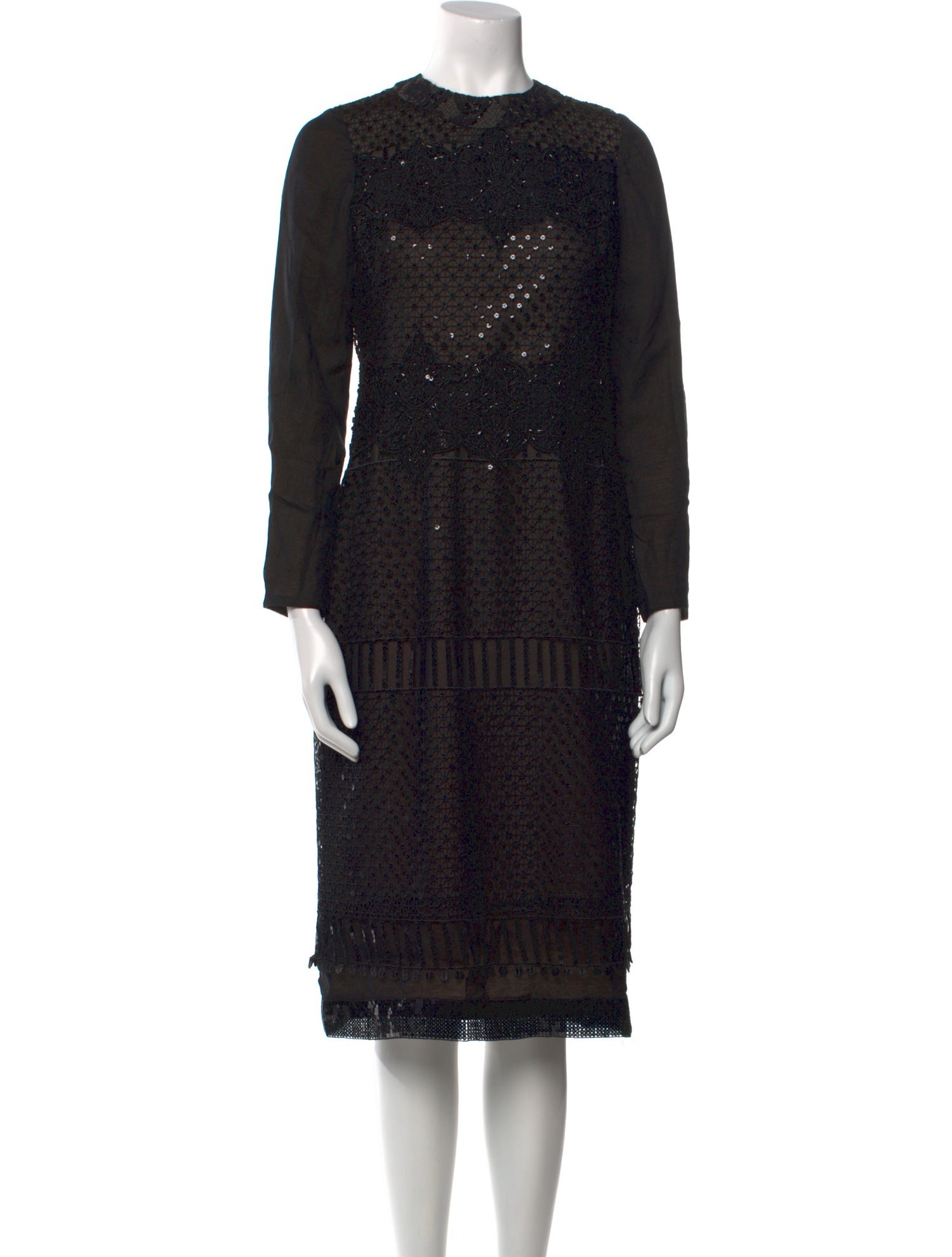 Marchesa Notte Crew Neck Midi Length Dress