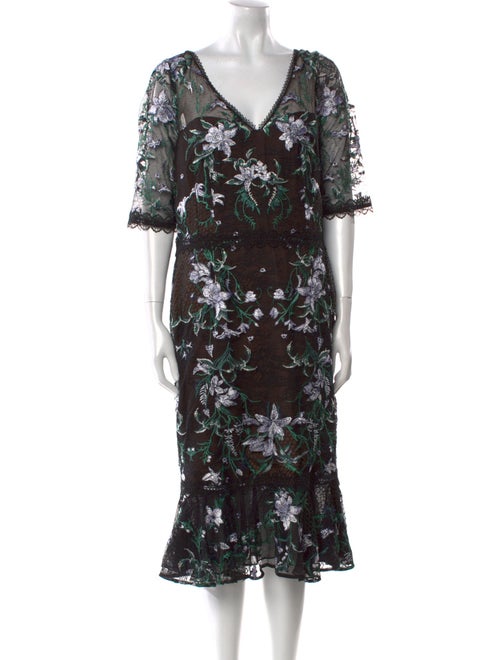 Marchesa Notte Floral Print Midi Length Dress