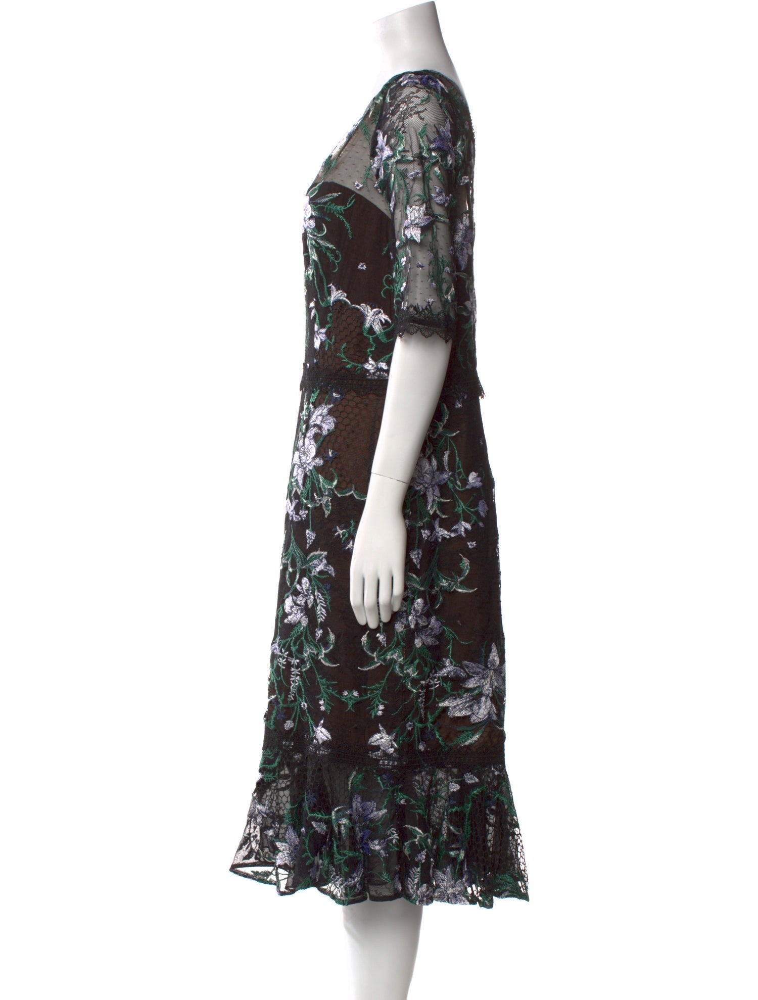 Marchesa Notte Floral Print Midi Length Dress