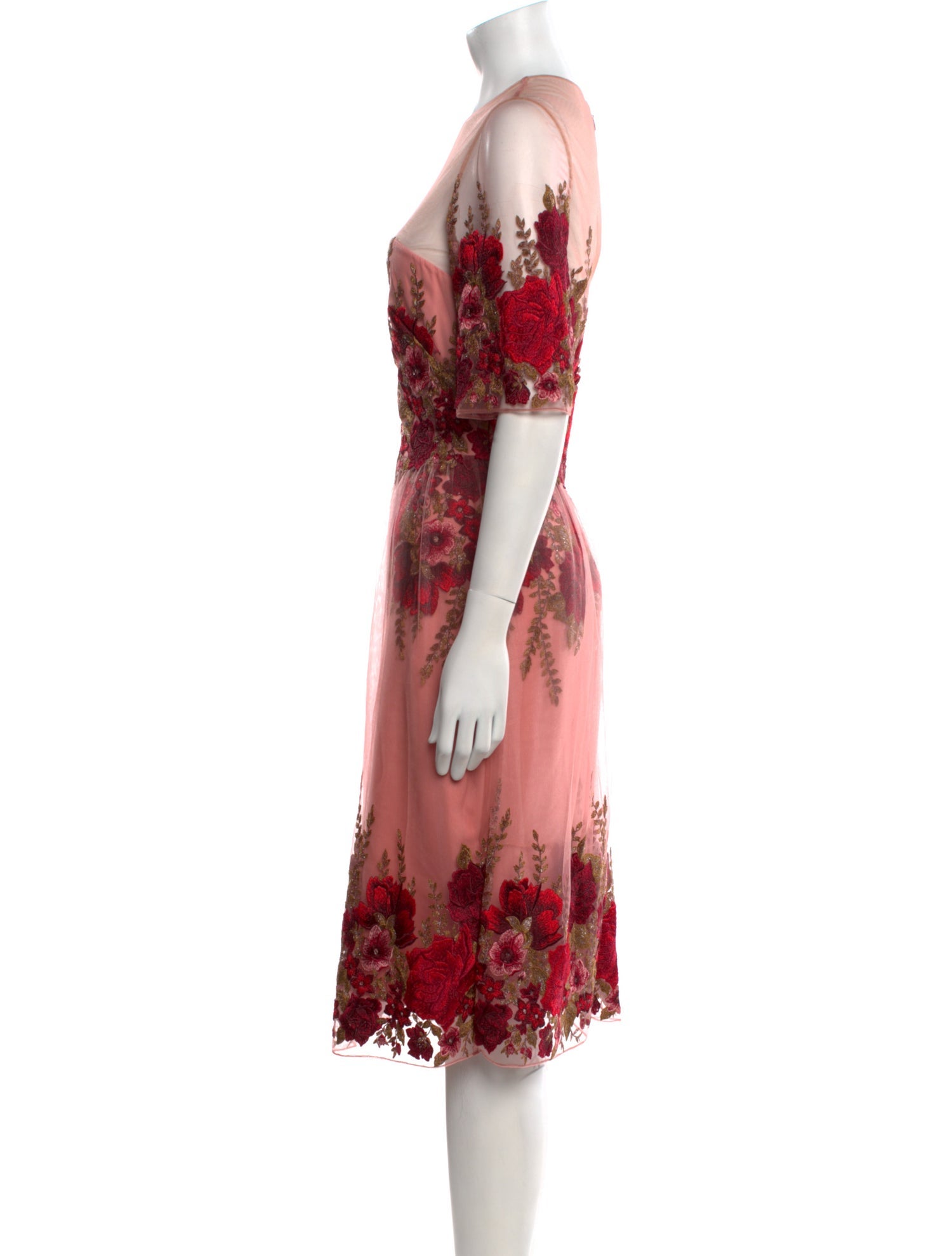 Marchesa Notte Floral Print Midi Length Dress