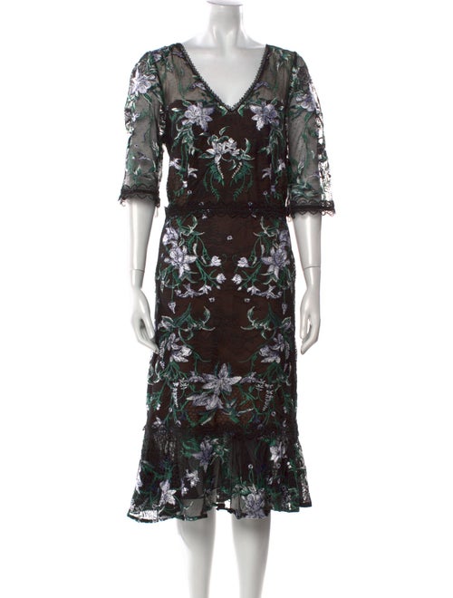 Marchesa Notte Floral Print Midi Length Dress