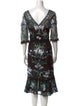 Marchesa Notte Floral Print Midi Length Dress