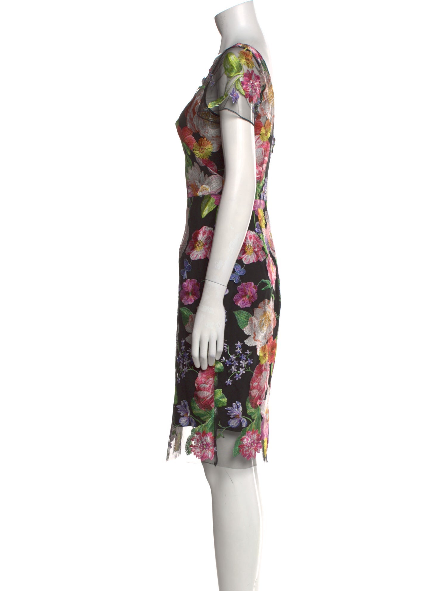 Marchesa Notte Floral Print Knee-Length Dress