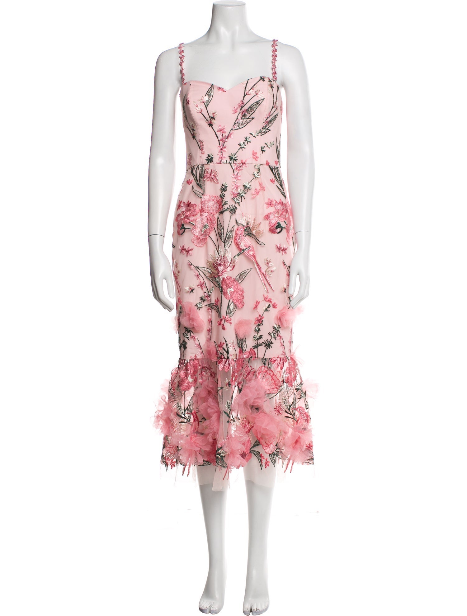 Marchesa Notte Floral Print Midi Length Dress