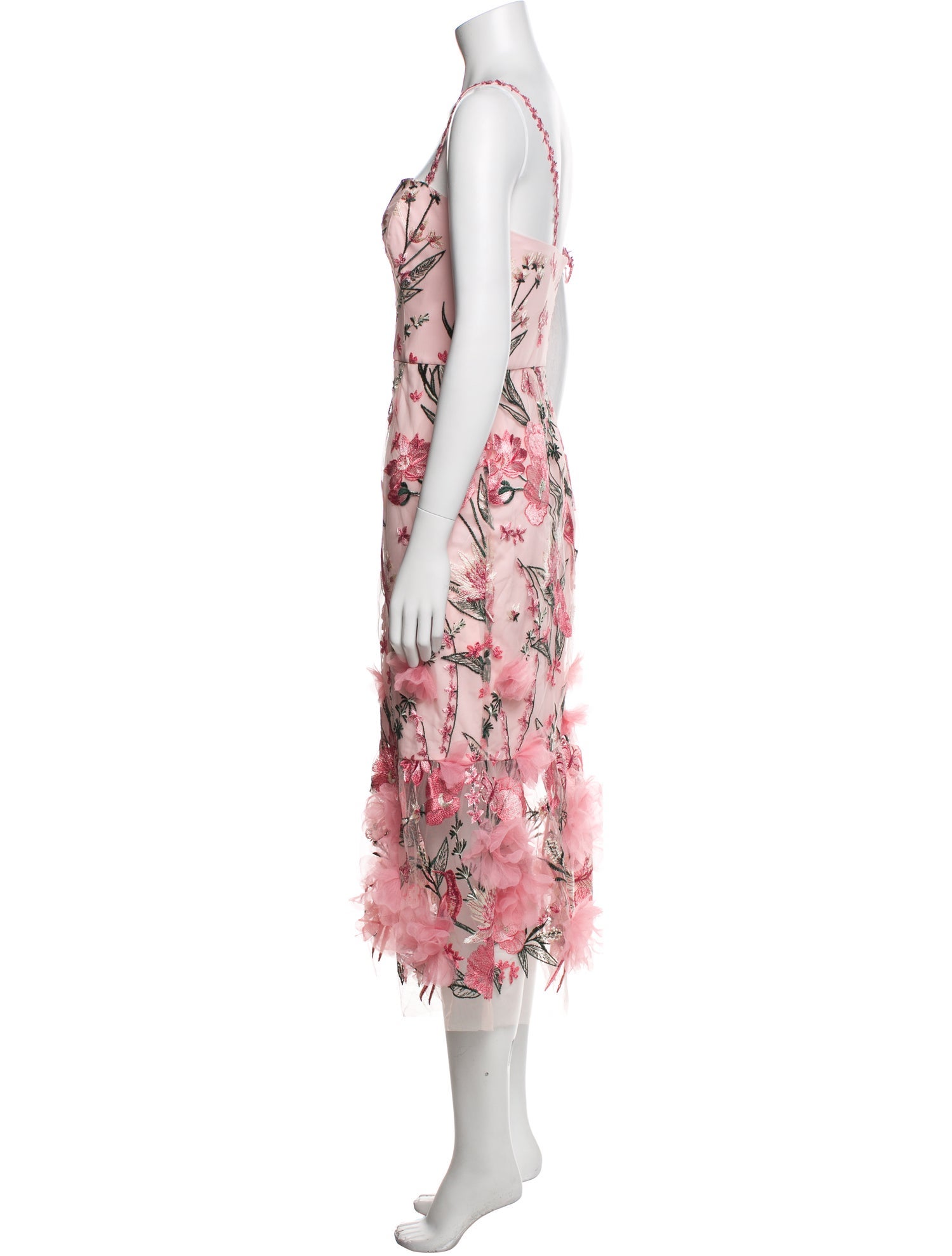 Marchesa Notte Floral Print Midi Length Dress