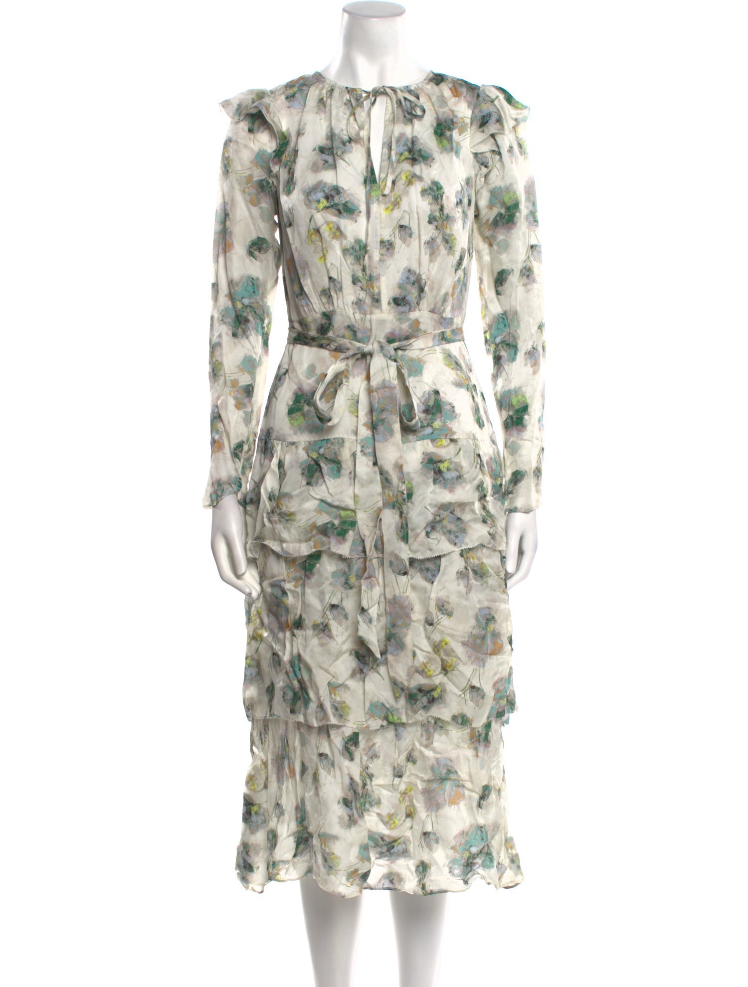 Marchesa Notte Floral Print Midi Length Dress