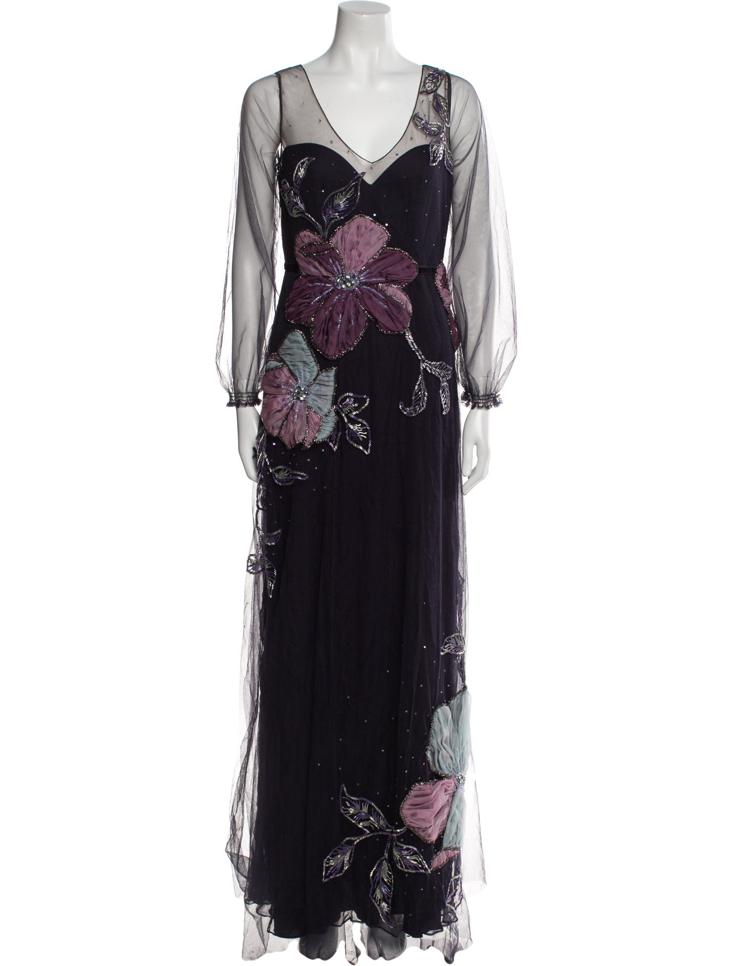 Marchesa Notte Floral Print Long Dress
