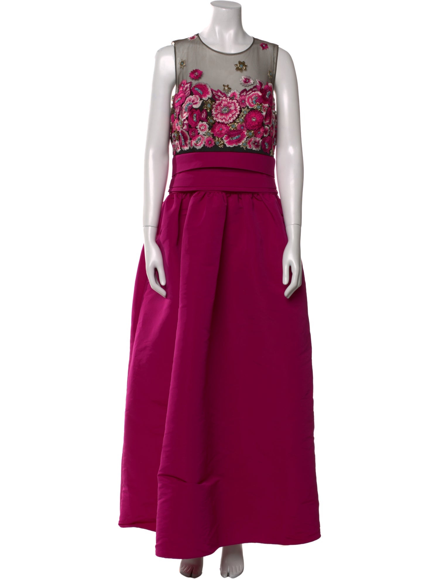 Marchesa Notte Crew Neck Long Dress