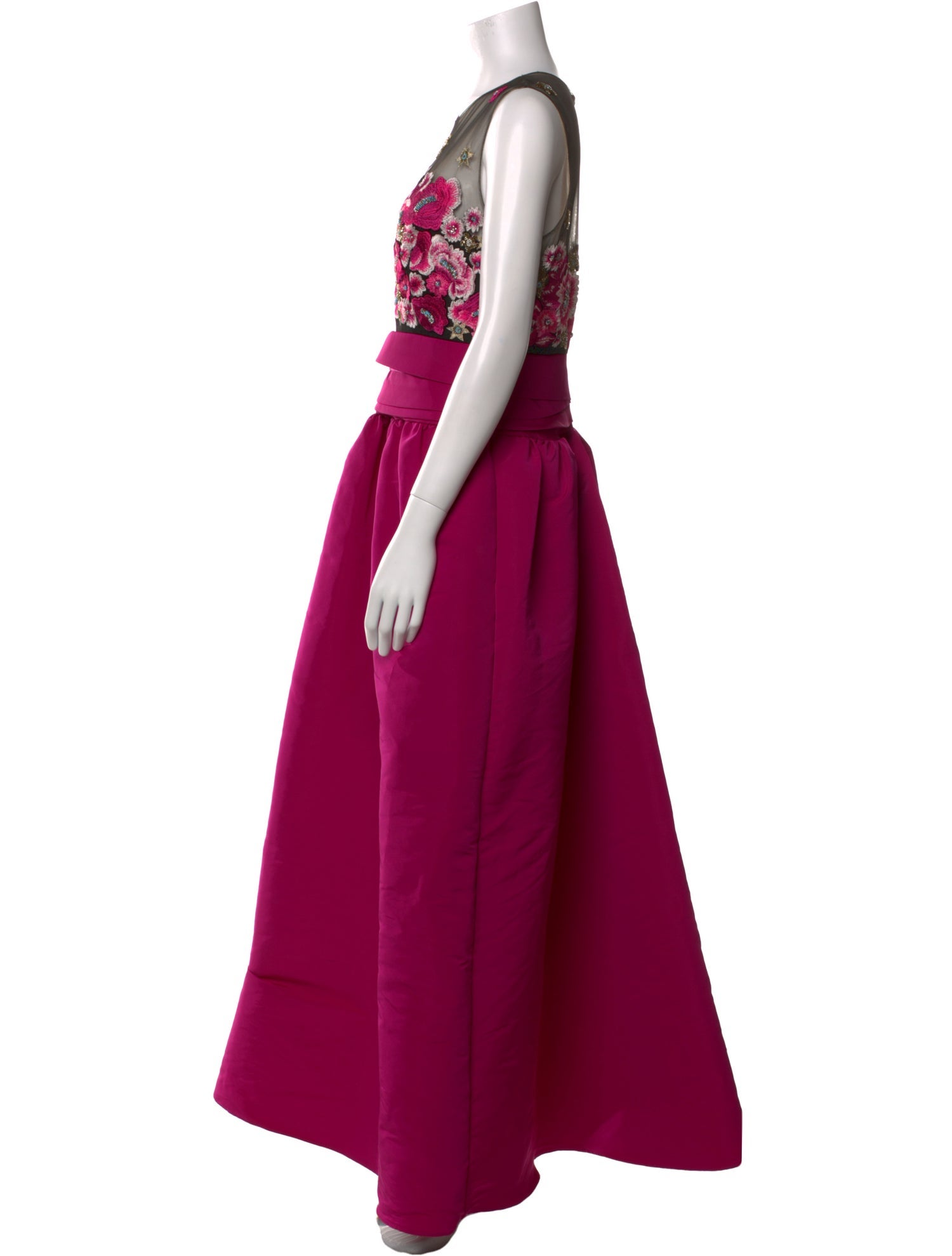 Marchesa Notte Crew Neck Long Dress