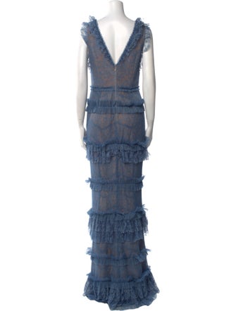 Marchesa Notte V-Neck Long Dress