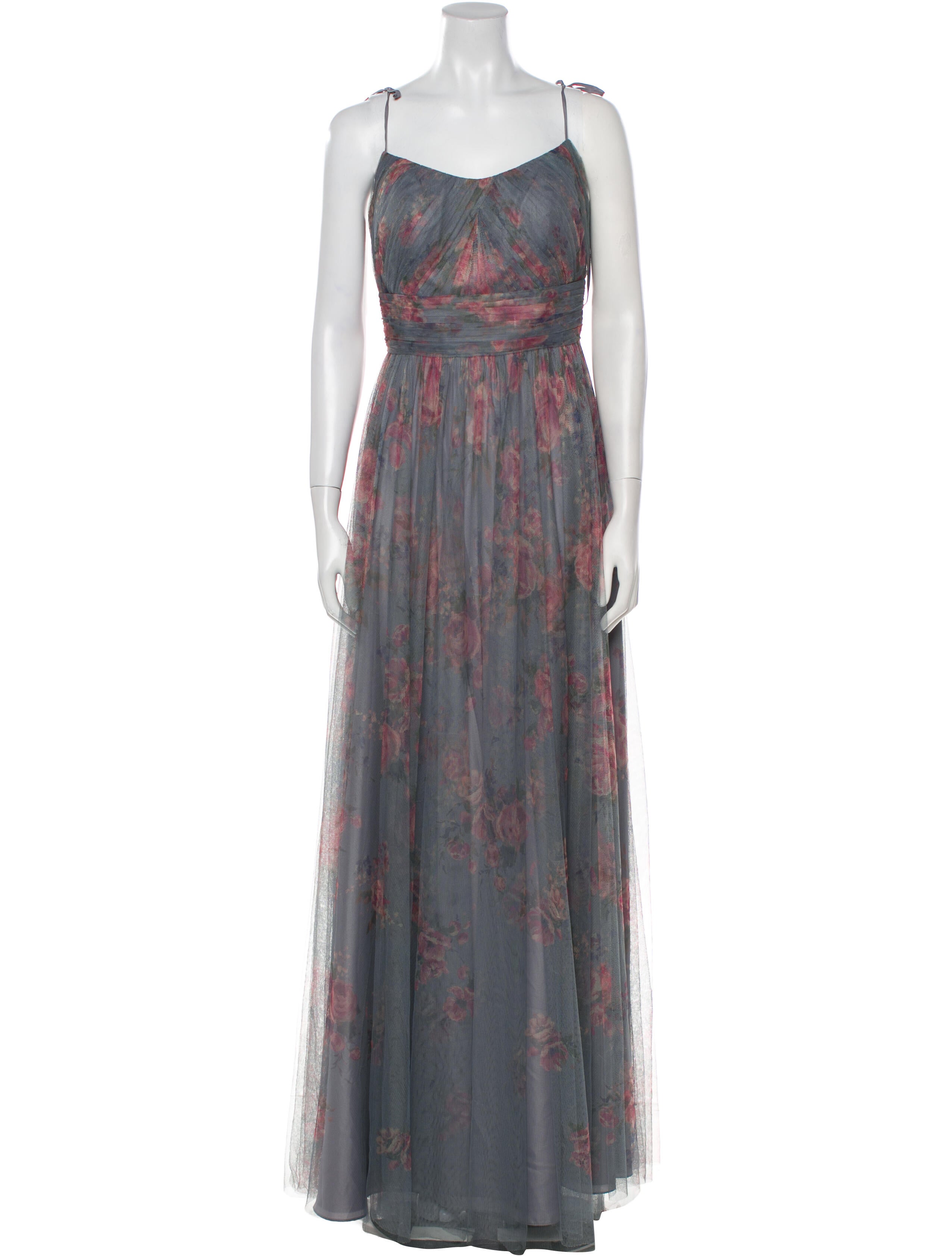 Marchesa Notte Floral Print Long Dress w/ Tags - Grey Dresses, Clothing -  WMH36835 | The RealReal
