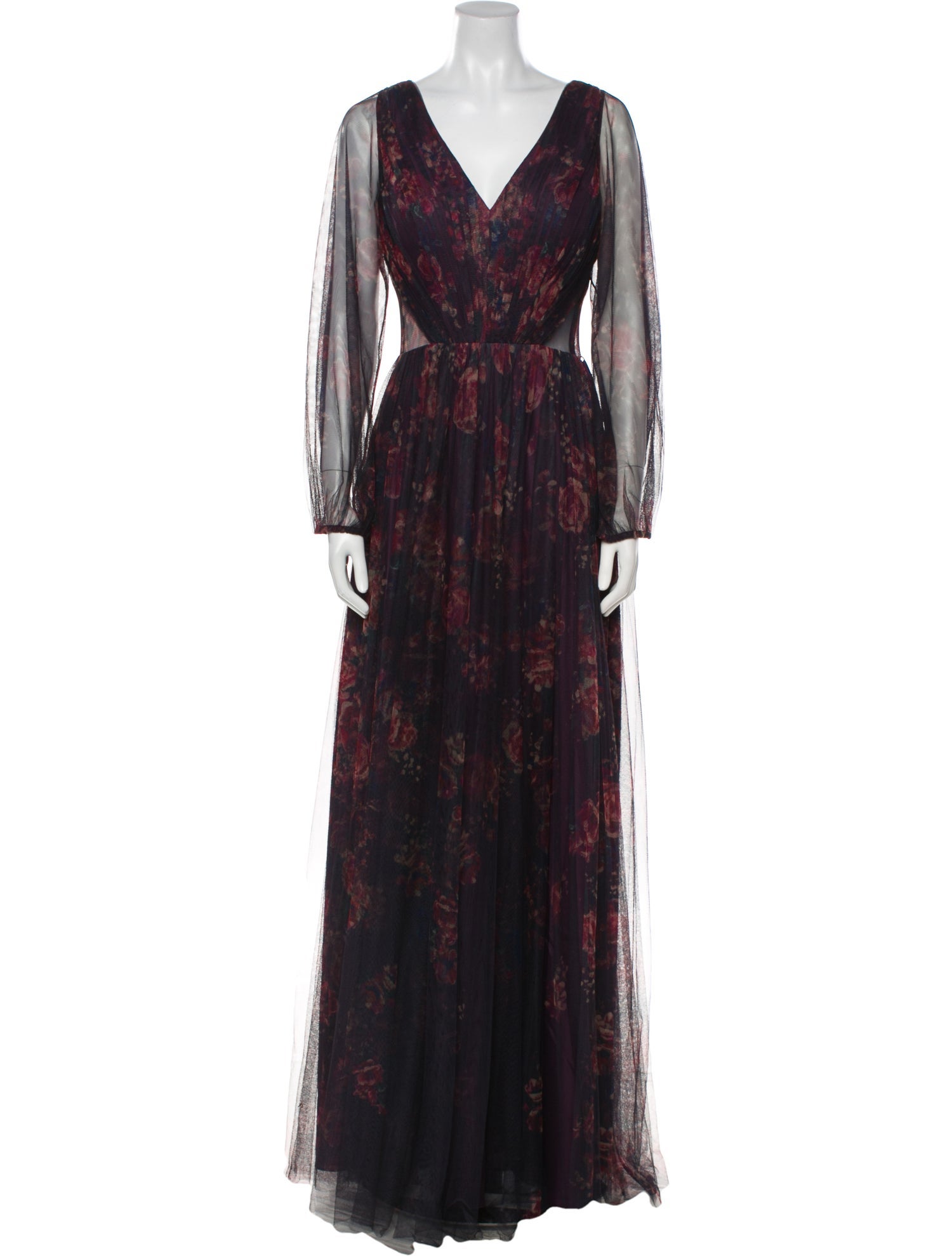 Marchesa Notte Floral Print Long Dress