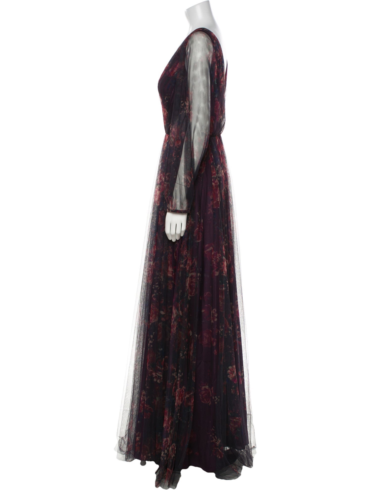 Marchesa Notte Floral Print Long Dress