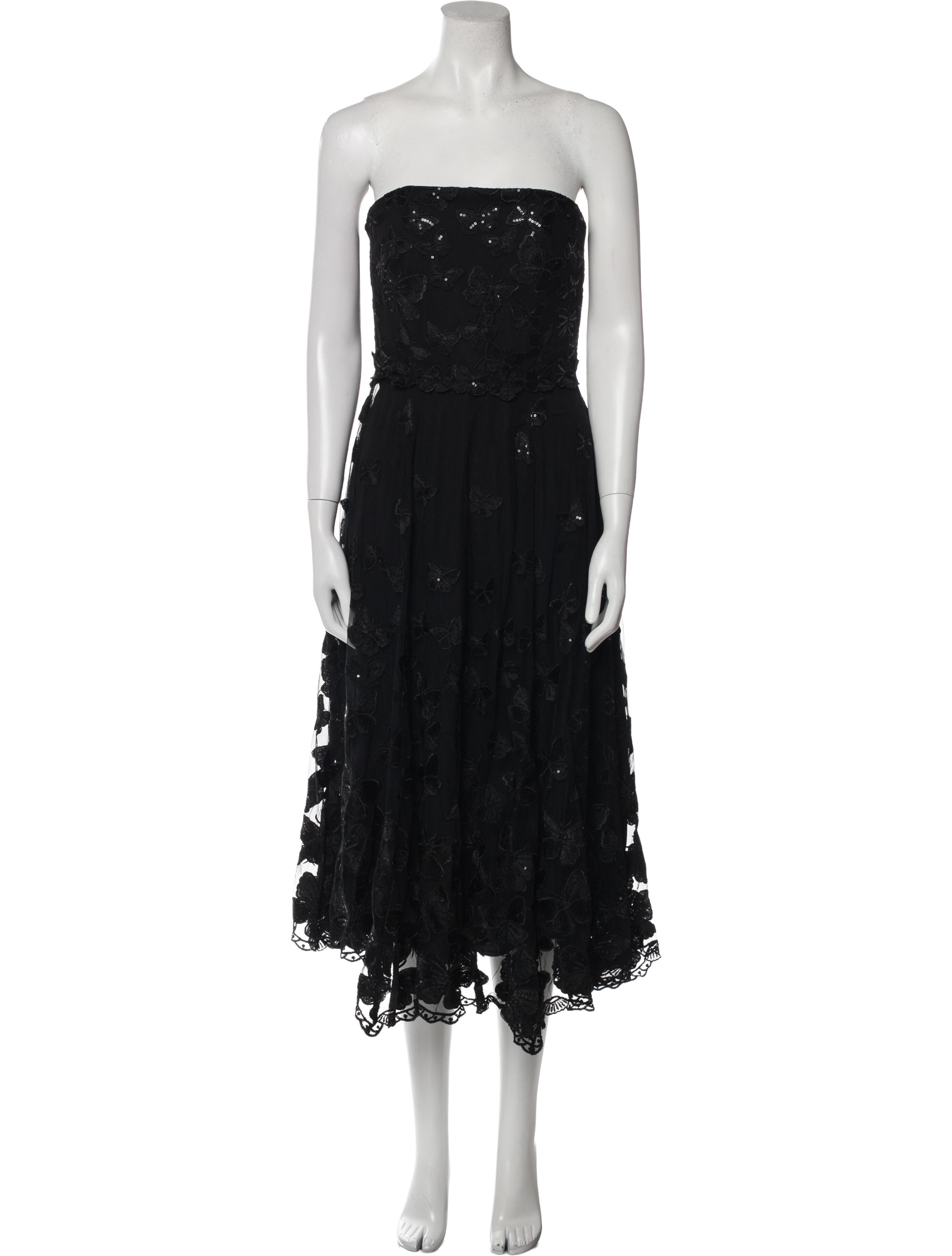 Marchesa Notte Strapless Midi Length Dress