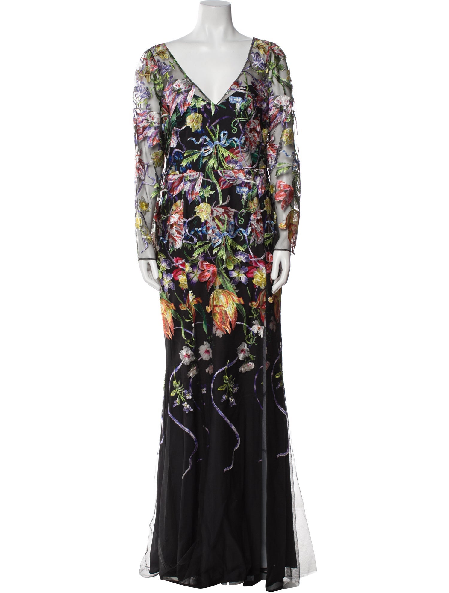 Marchesa Notte Floral Print Long Dress w/ Tags