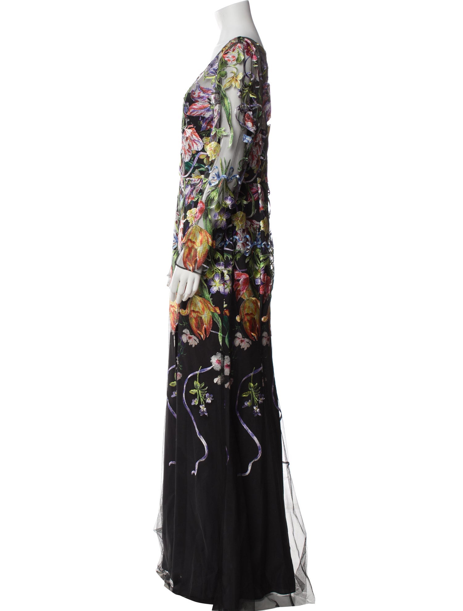 Marchesa Notte Floral Print Long Dress w/ Tags