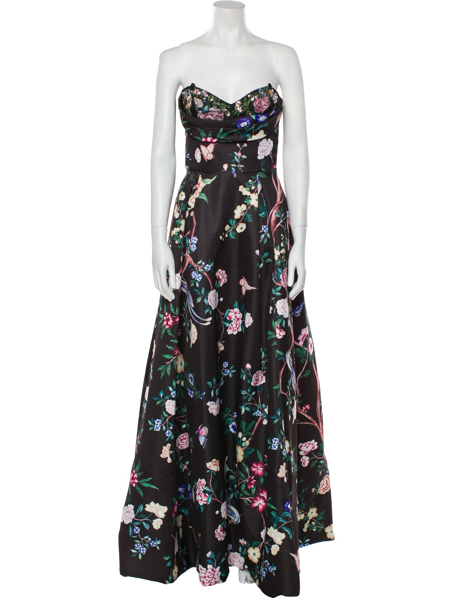 Marchesa Notte Floral Print Long Dress