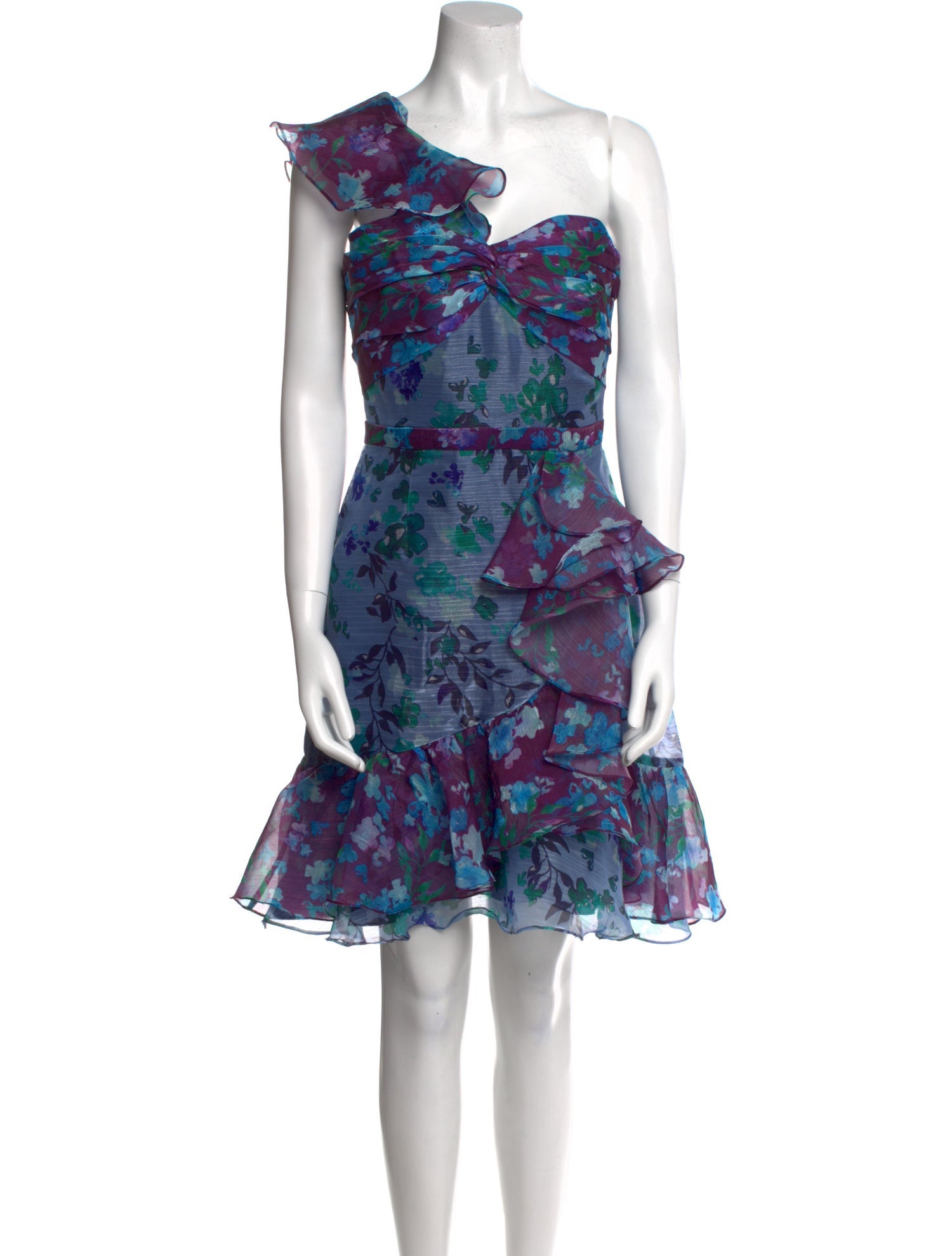 Marchesa Notte Floral Print Mini Dress
