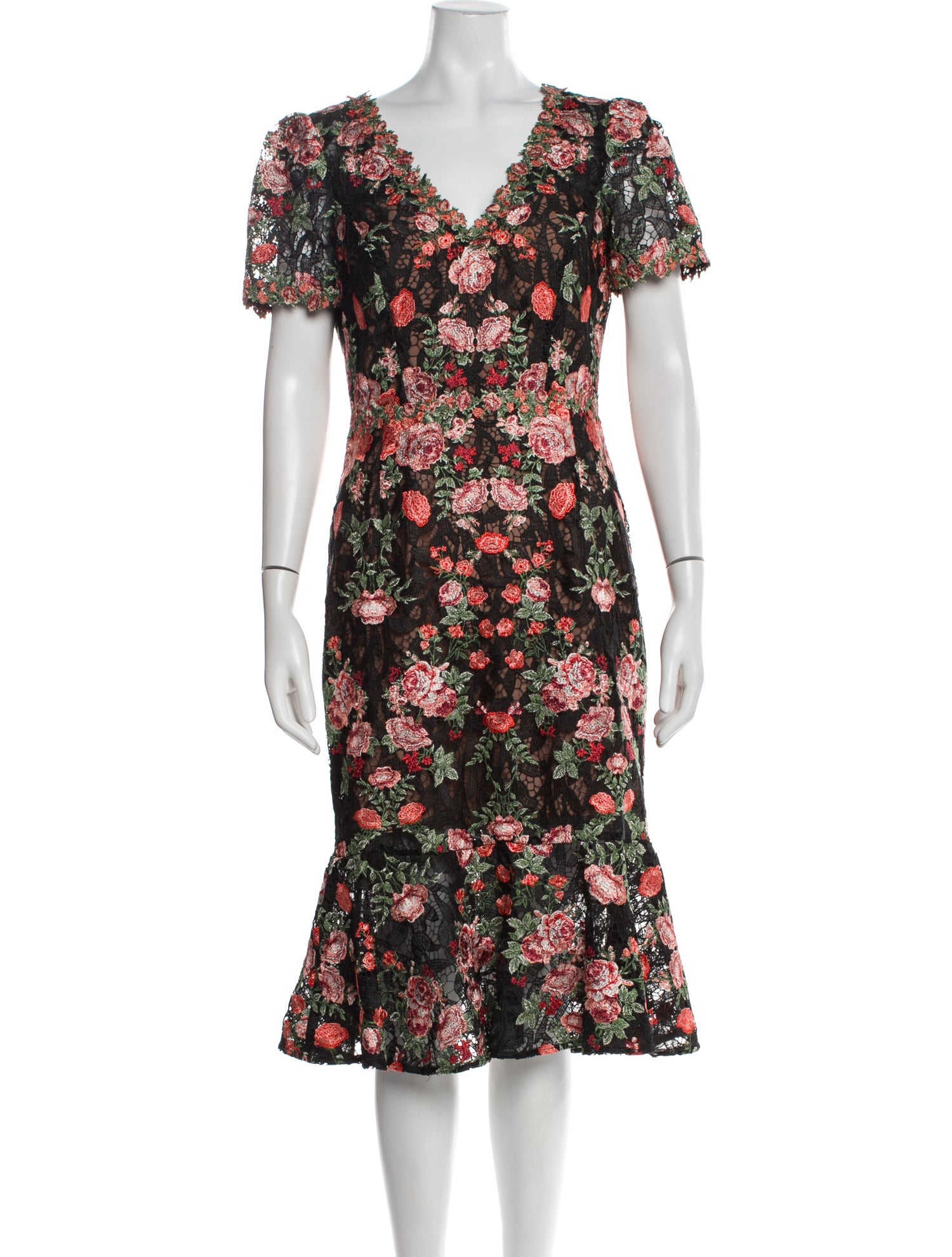 Marchesa Notte Floral Print Midi Length Dress w/ Tags