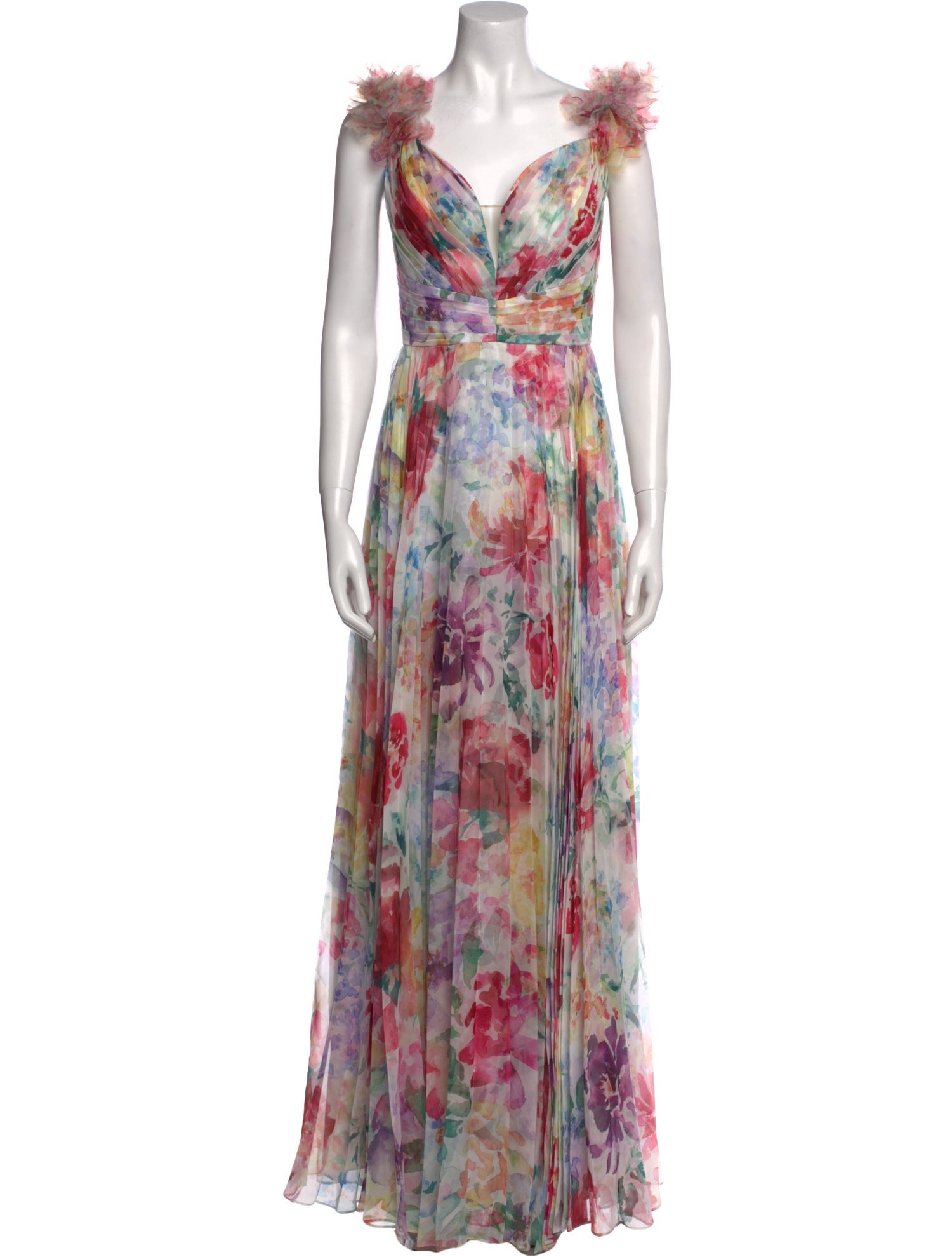 Marchesa Notte Floral Print Long Dress