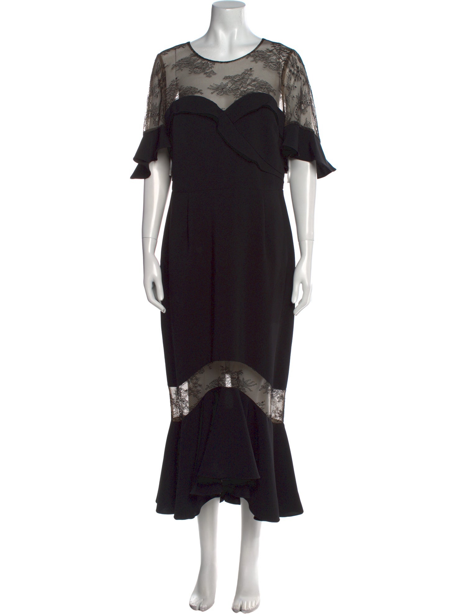 Marchesa Notte Scoop Neck Midi Length Dress