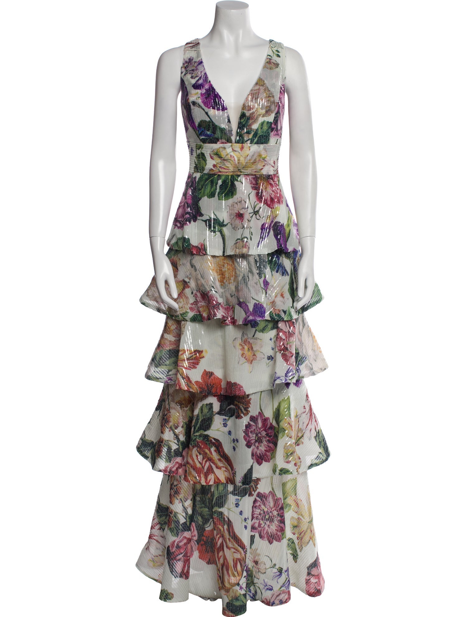 Marchesa Notte Floral Print Long Dress w/ Tags