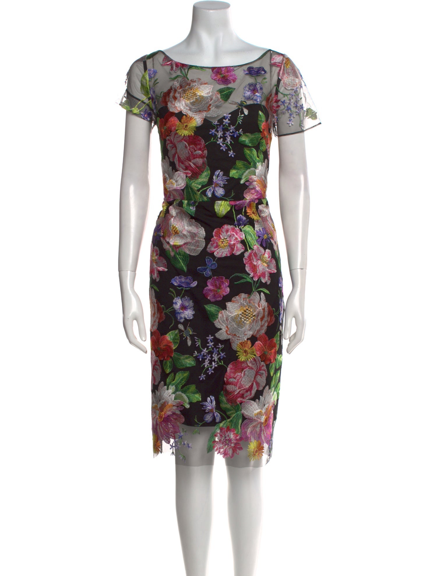Marchesa Notte Floral Print Knee-Length Dress