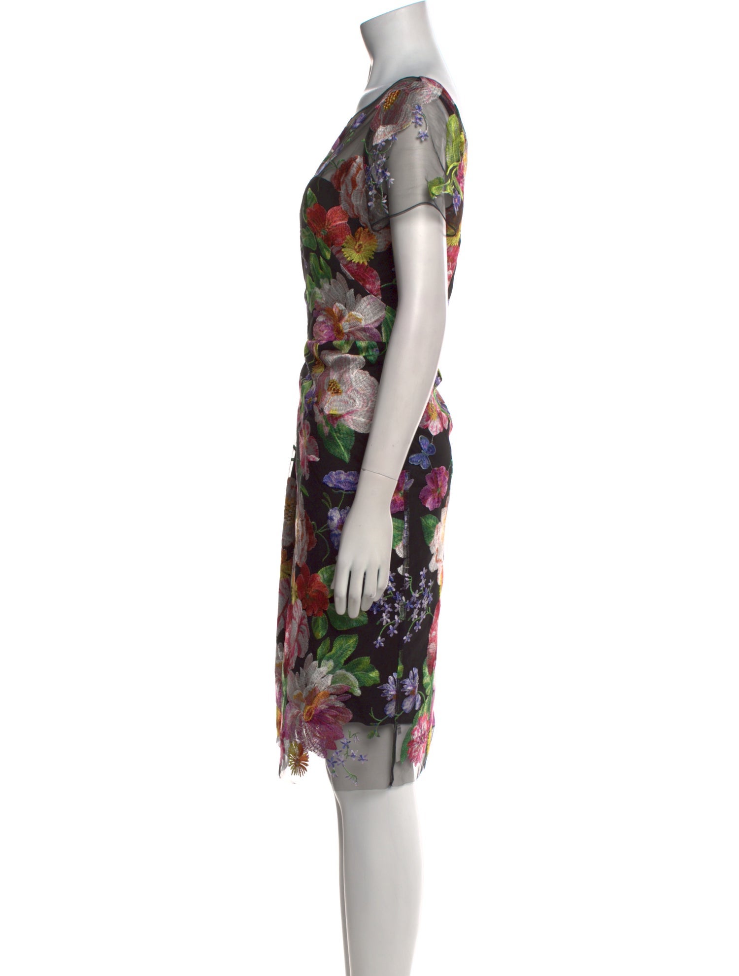 Marchesa Notte Floral Print Knee-Length Dress