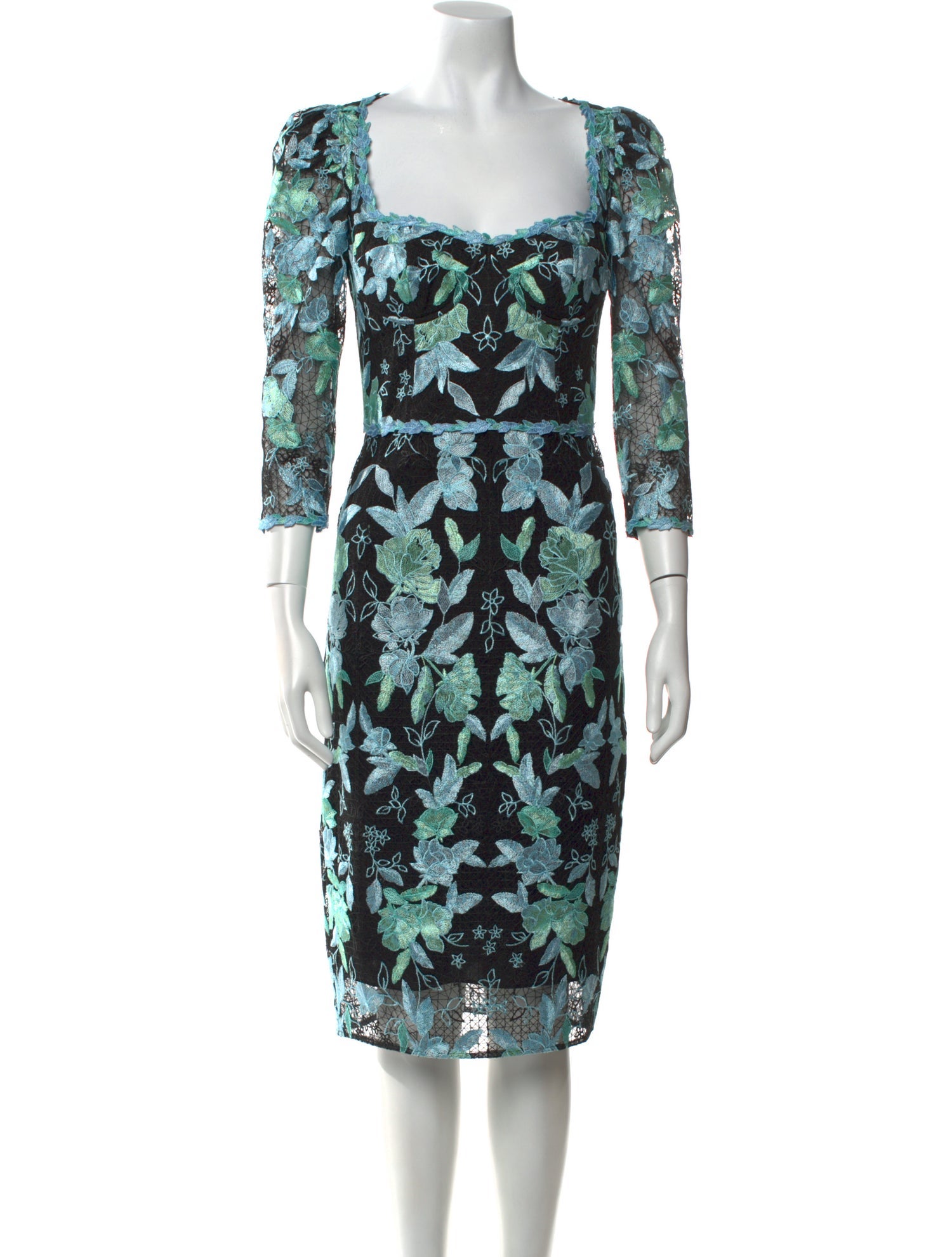 Marchesa Notte Floral Print Midi Length Dress