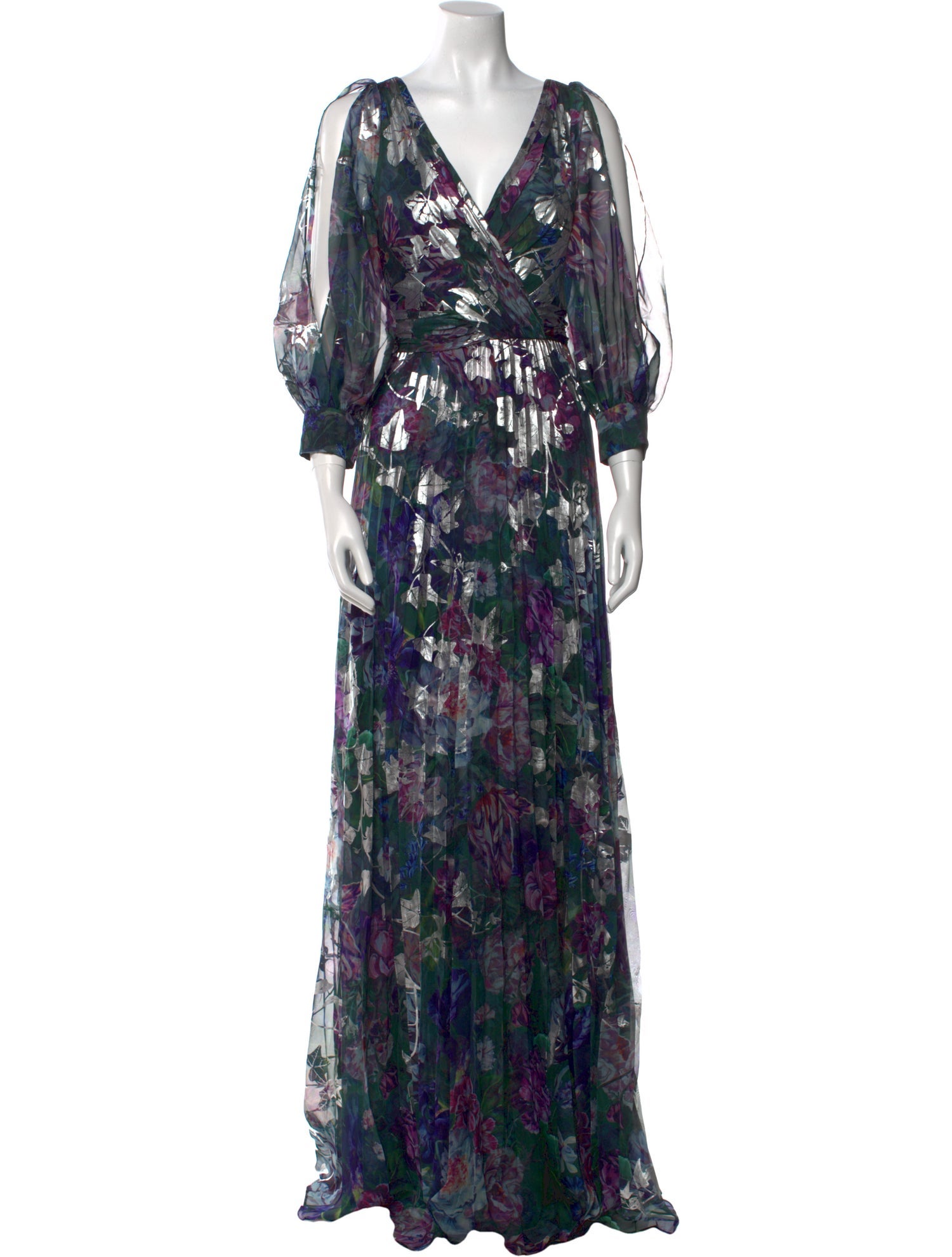 Marchesa Notte Floral Print Long Dress
