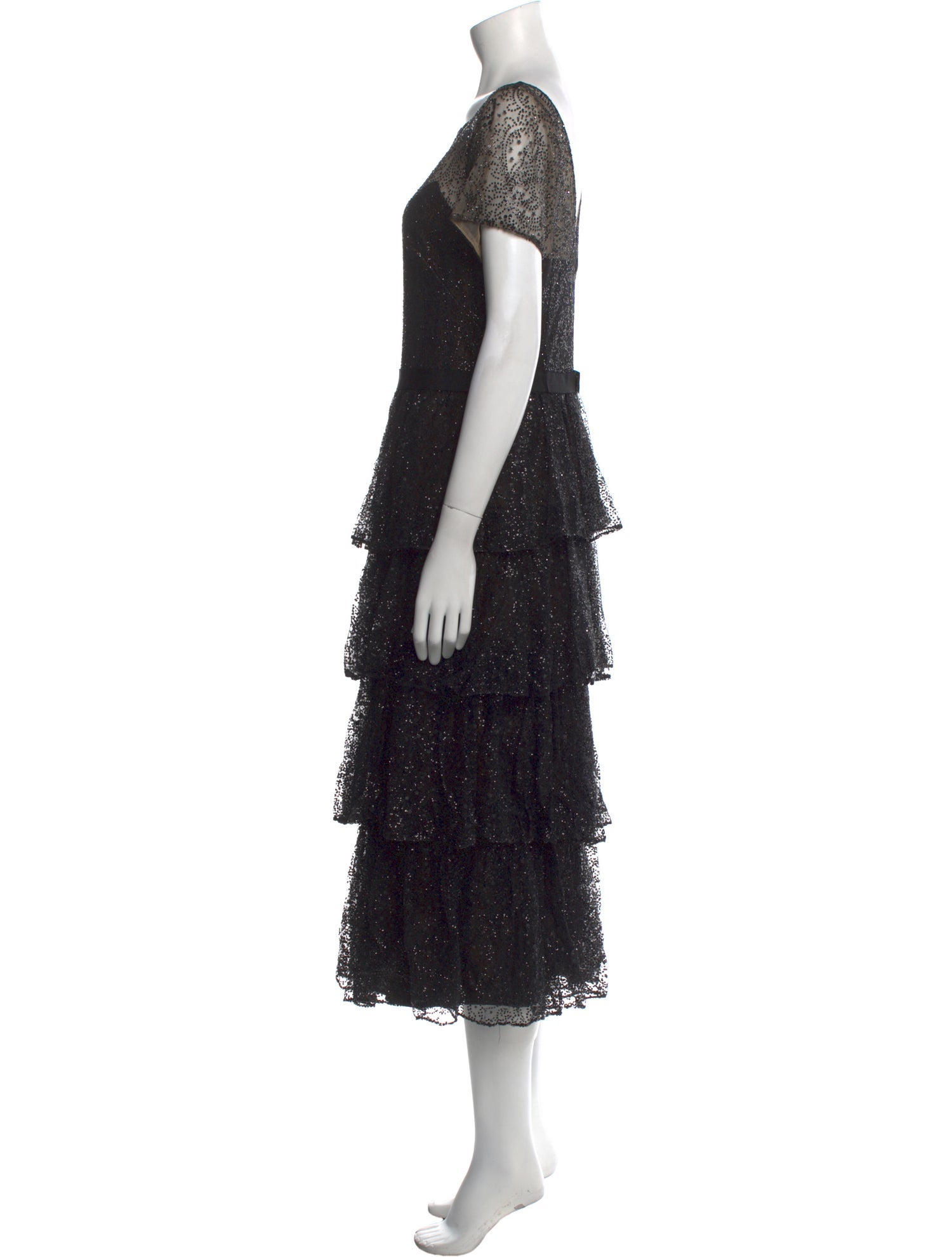 Marchesa Notte Bateau Neckline Midi Length Dress