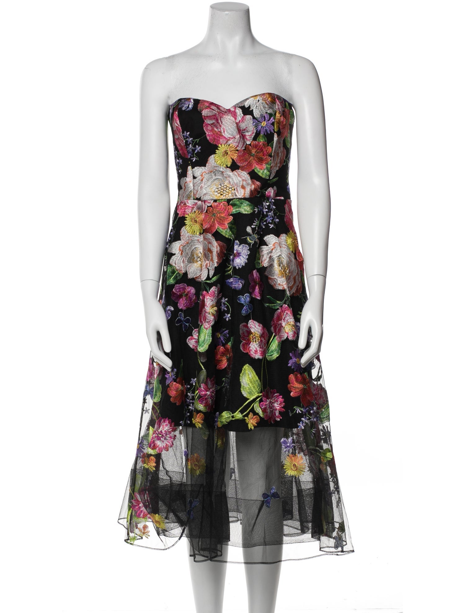 Marchesa Notte Floral Print Knee-Length Dress