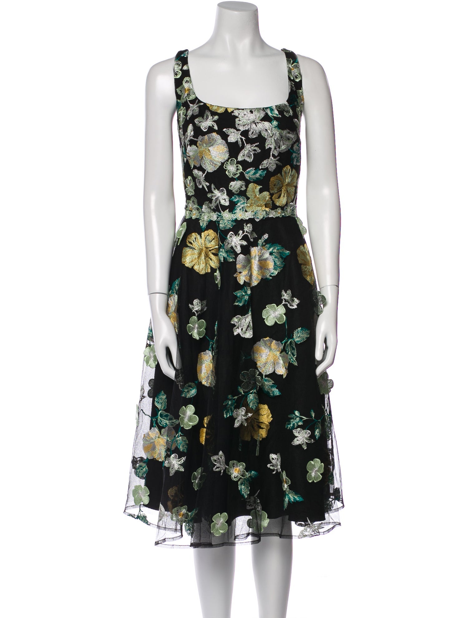 Marchesa Notte Floral Print Midi Length Dress