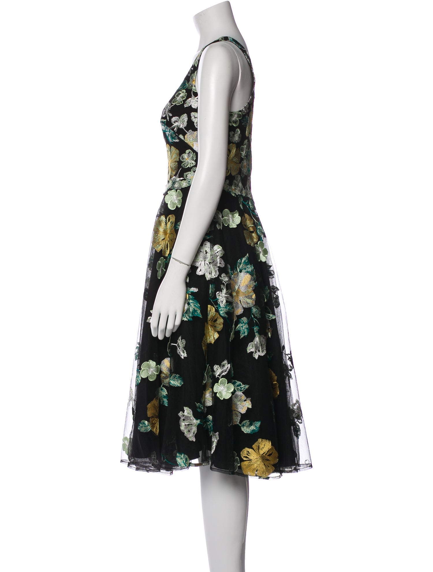 Marchesa Notte Floral Print Midi Length Dress