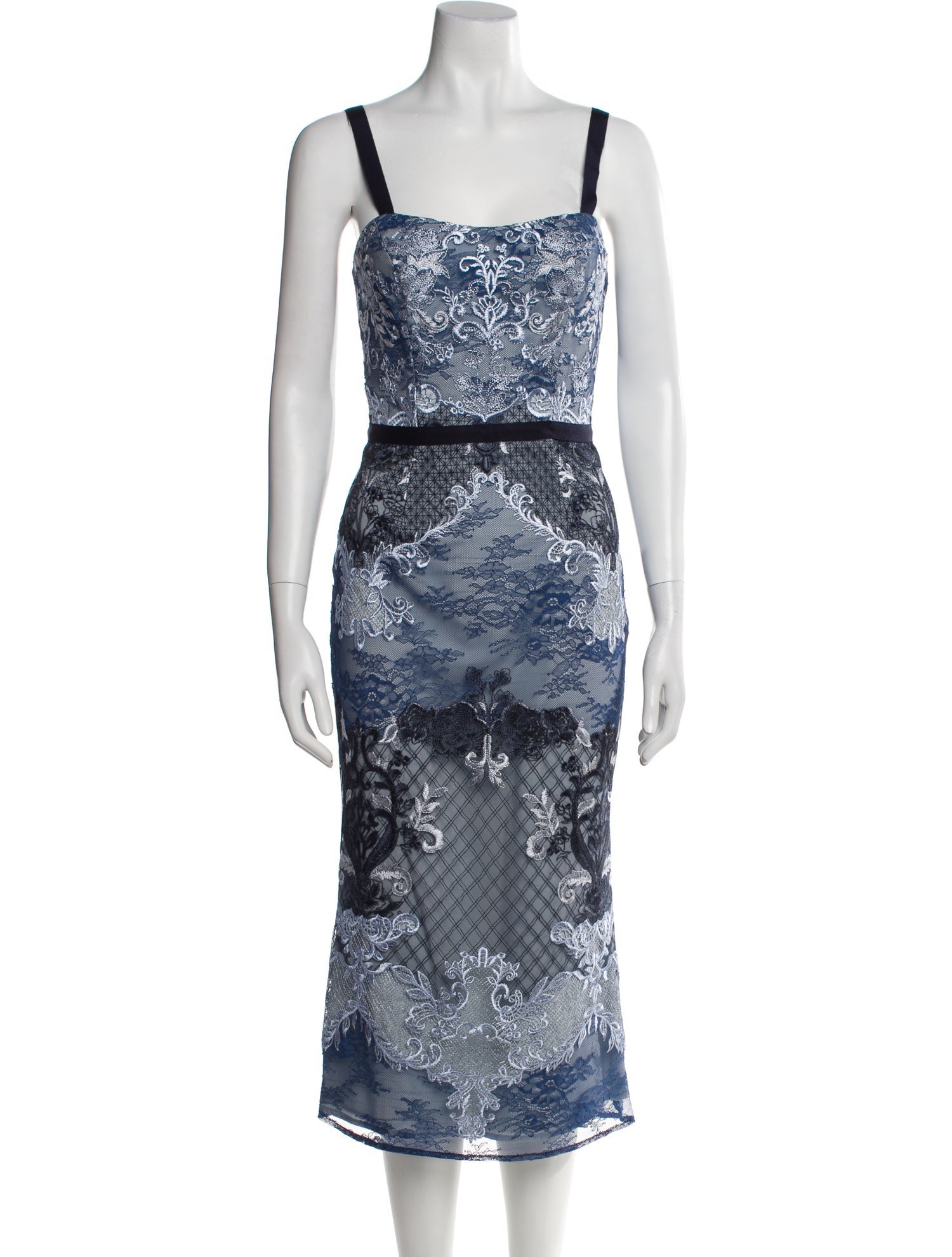 Marchesa Notte Lace Pattern Midi Length Dress