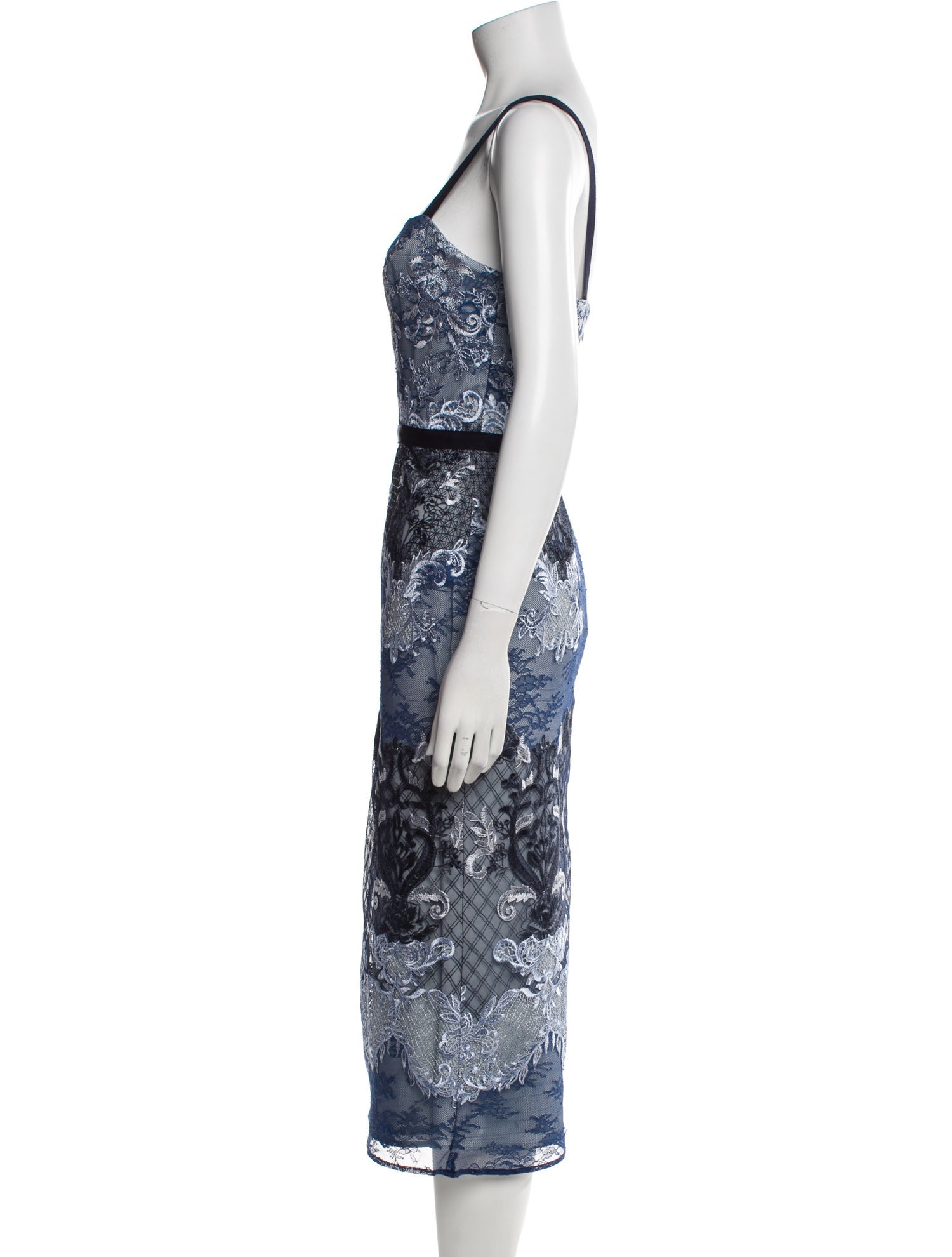 Marchesa Notte Lace Pattern Midi Length Dress