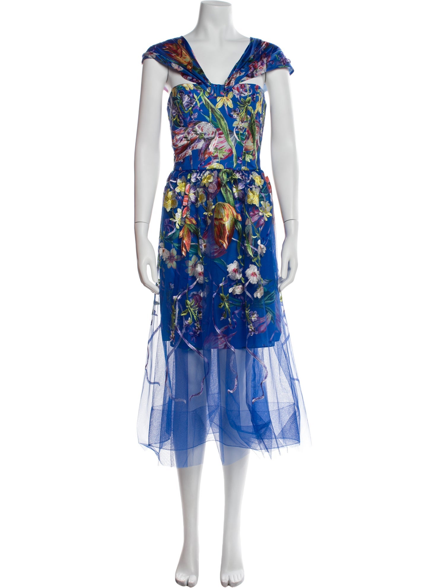 Marchesa Notte Floral Print Long Dress
